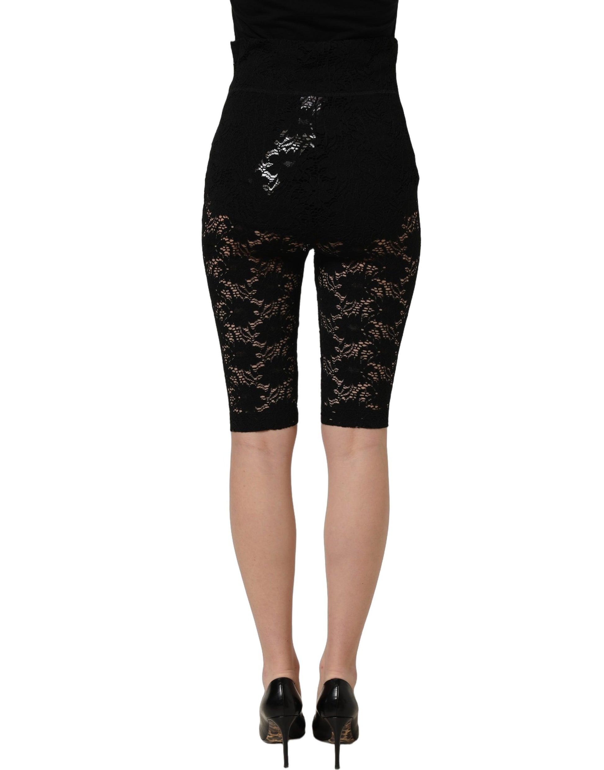 Black High Waist Sheer Floral Lace Shorts