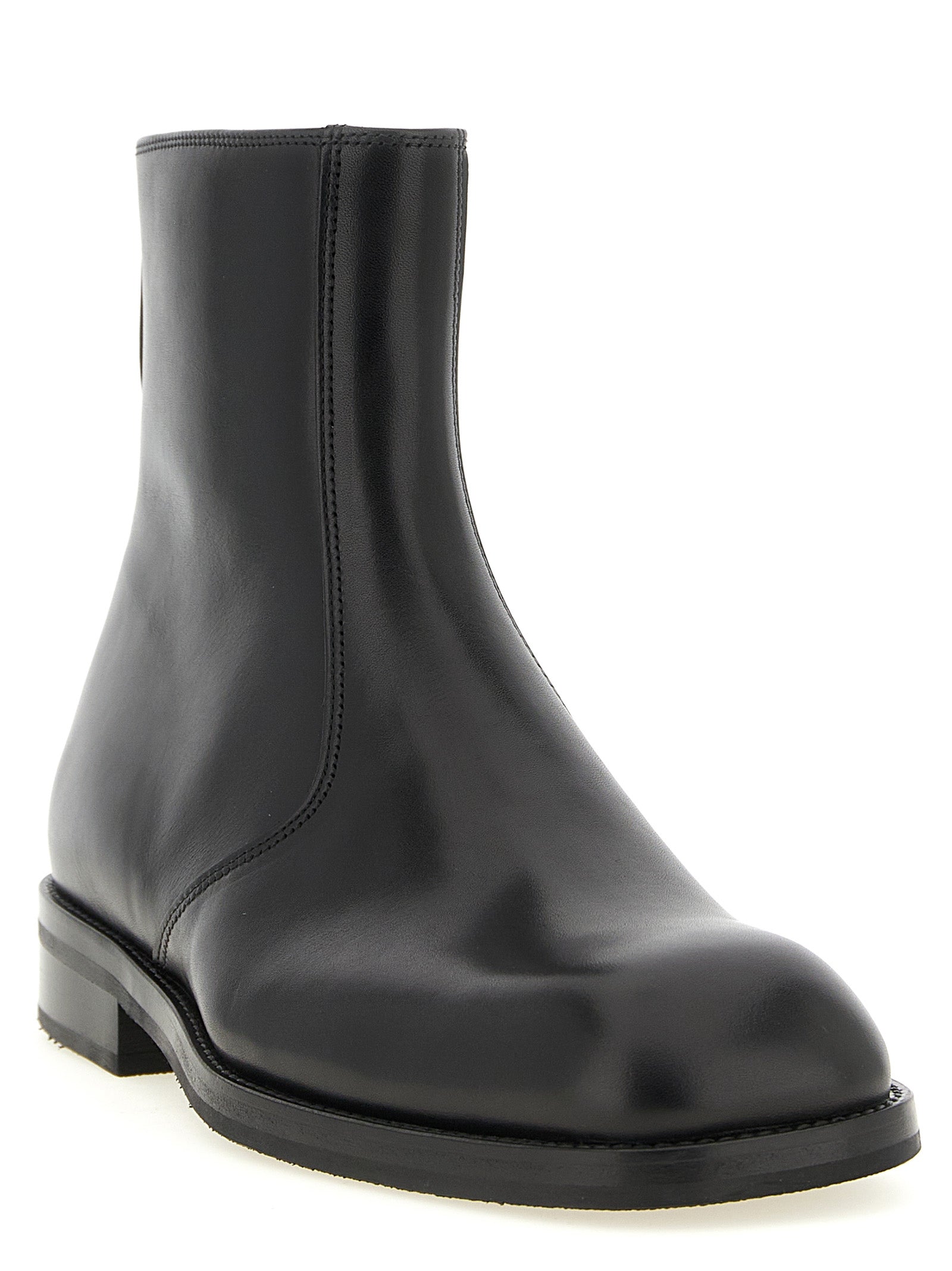 Black Lamb Leather Ankle Boots