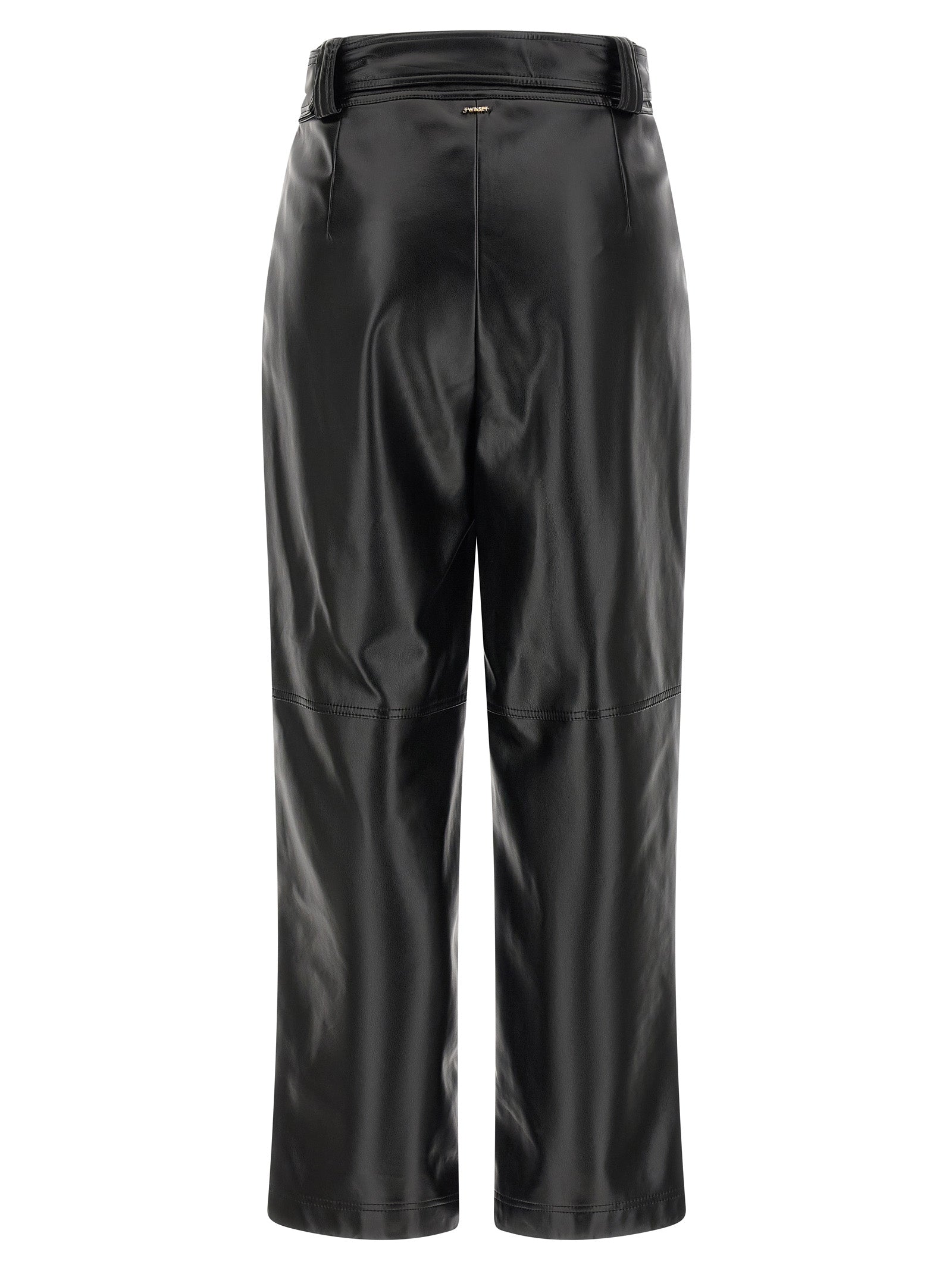 Black Polyester Cropped Pants