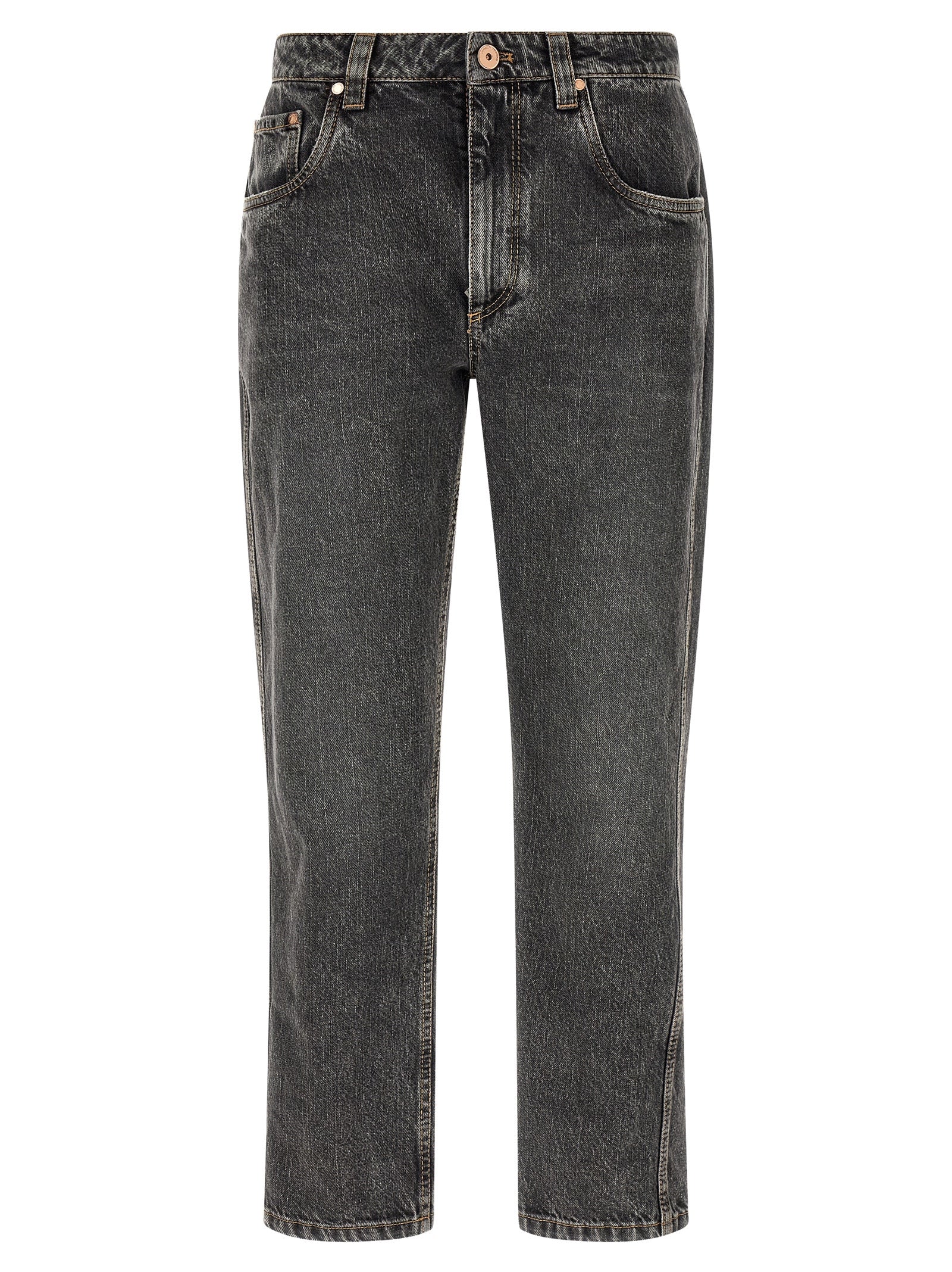 Gray Cotton Straight-Leg Jeans