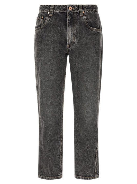 Gray Cotton Straight-Leg Jeans