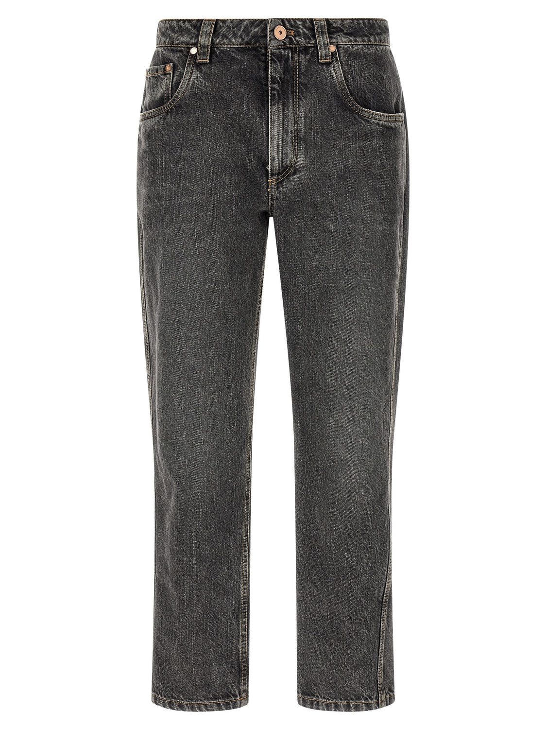 Gray Cotton Straight-Leg Jeans