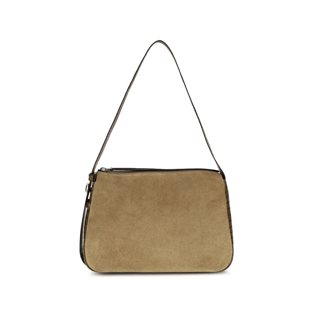 Beige Suede Leather Shoulder Bag