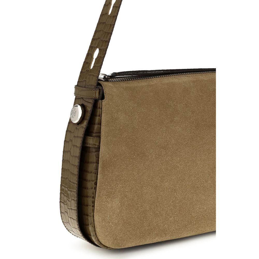Beige Suede Leather Shoulder Bag