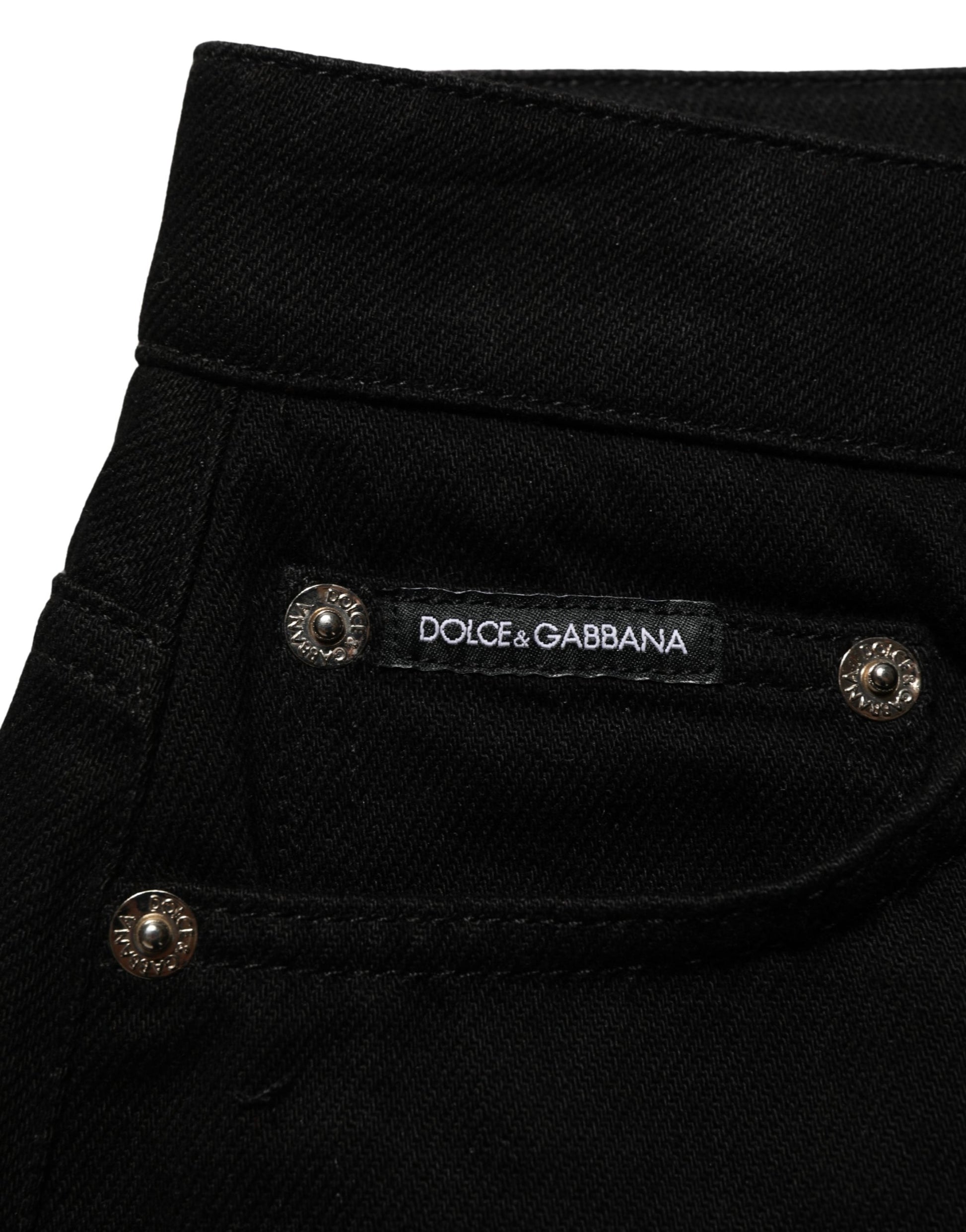 Black Cotton Mid Rise Denim Hot Pants Shorts
