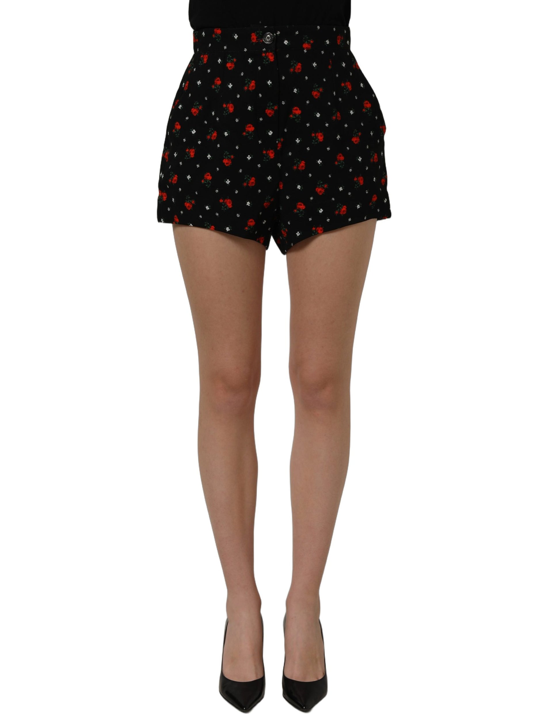 Black Floral High Rise Women Hot Pants Shorts