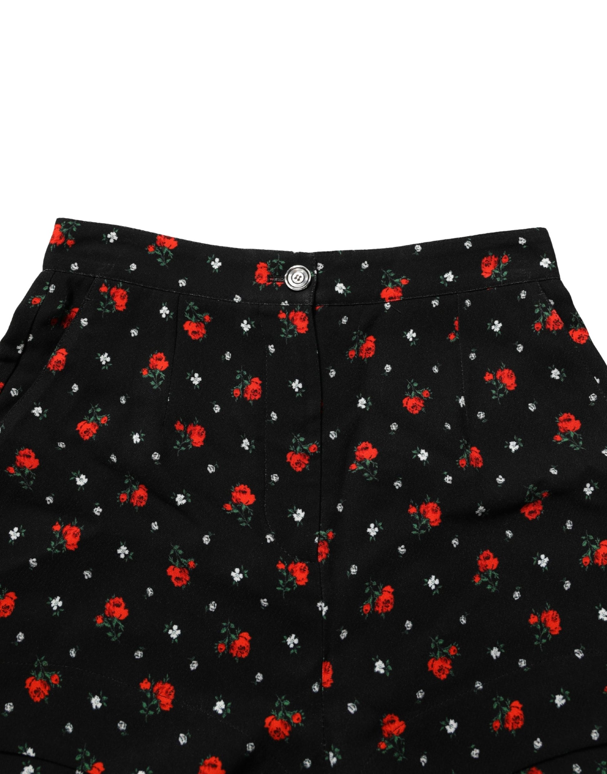 Black Floral High Rise Women Hot Pants Shorts