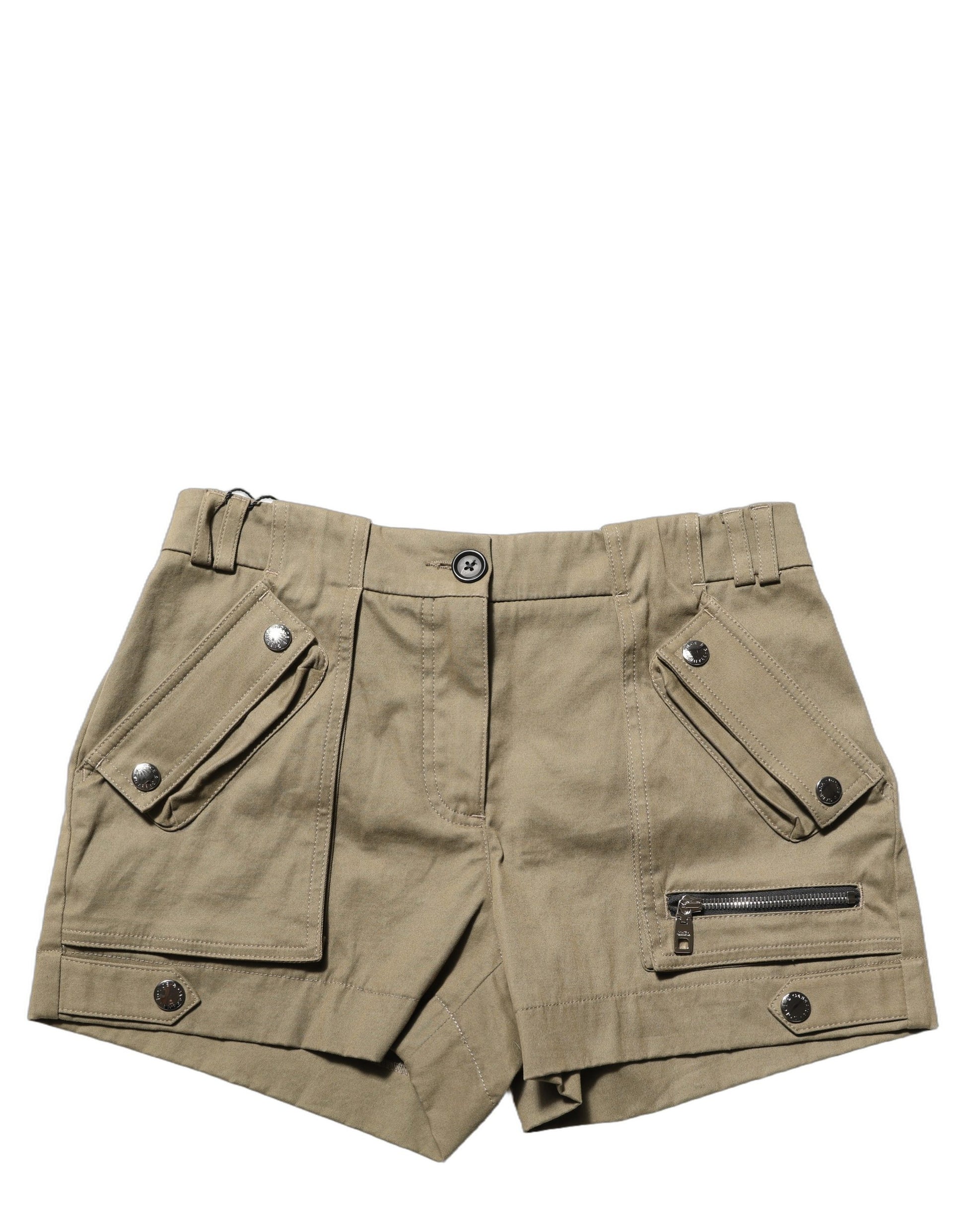 Green Cotton Mid Rise Cargo Hot Pants Shorts