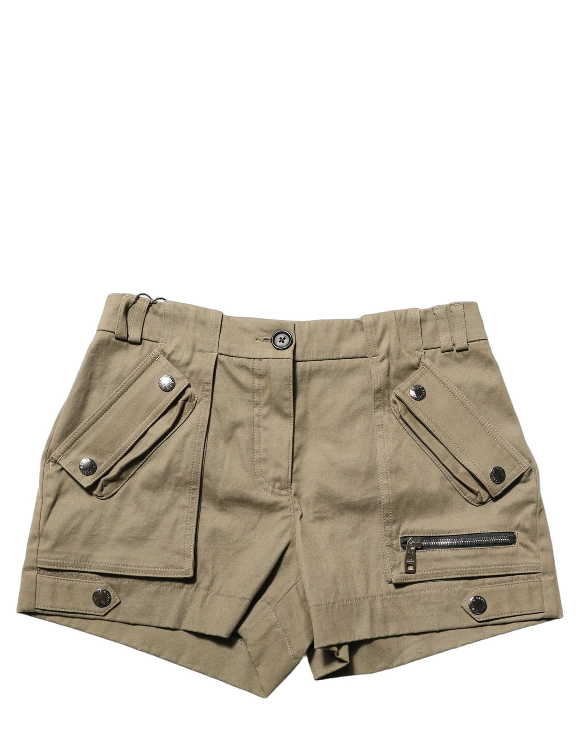 Green Cotton Mid Rise Cargo Hot Pants Shorts