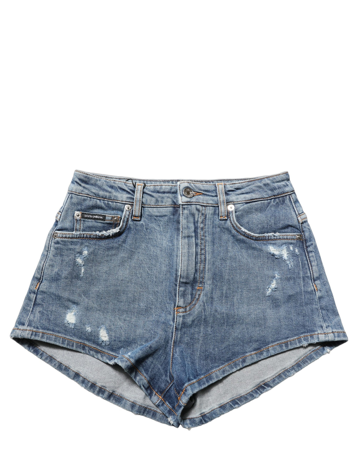 Blue Cotton High Rise Denim Hot Pants Shorts