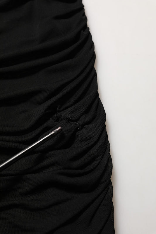 Black Viscose Mid Waist A-line Mini Skirt