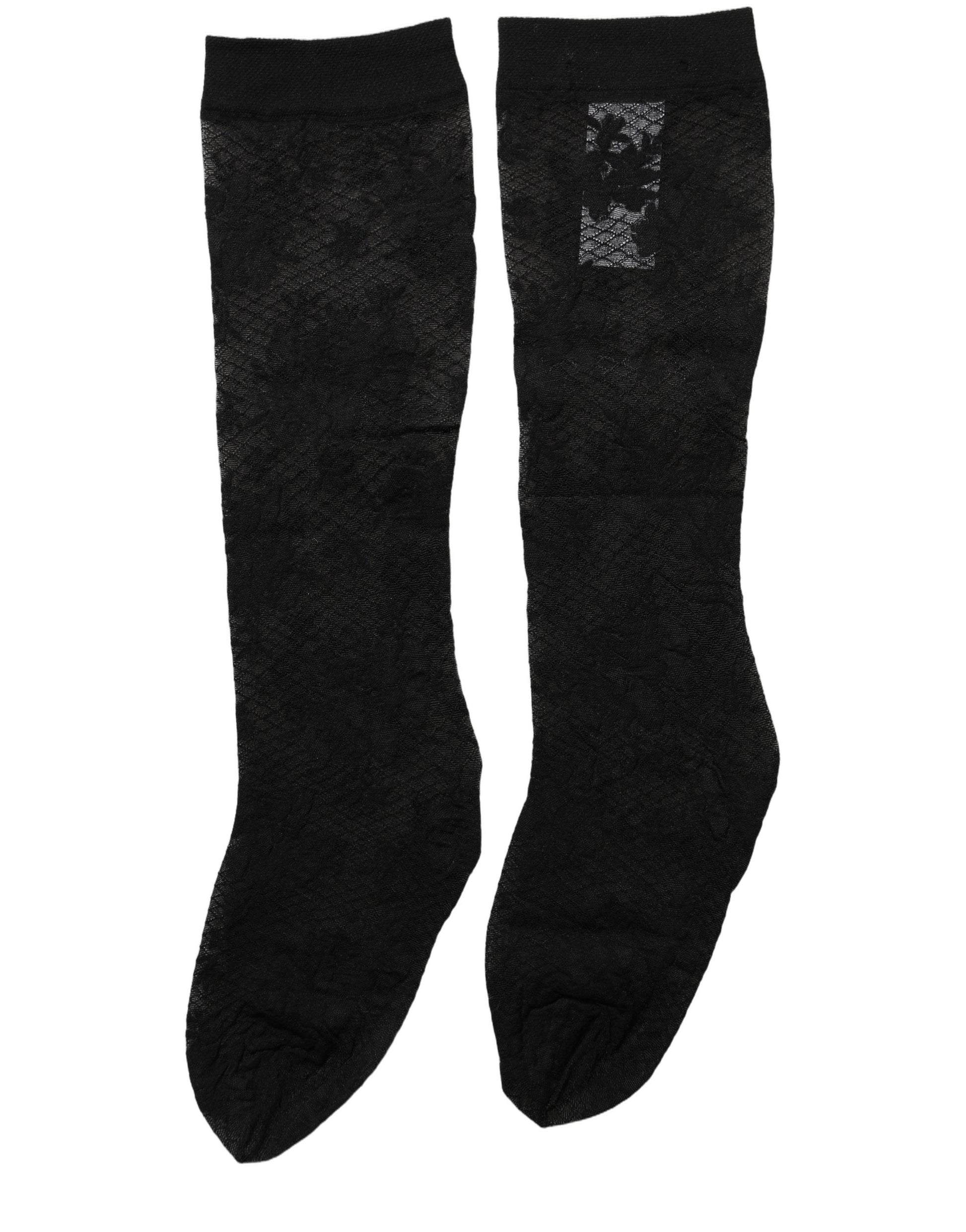 Black Floral Lace Nylon Stretch Stockings Socks