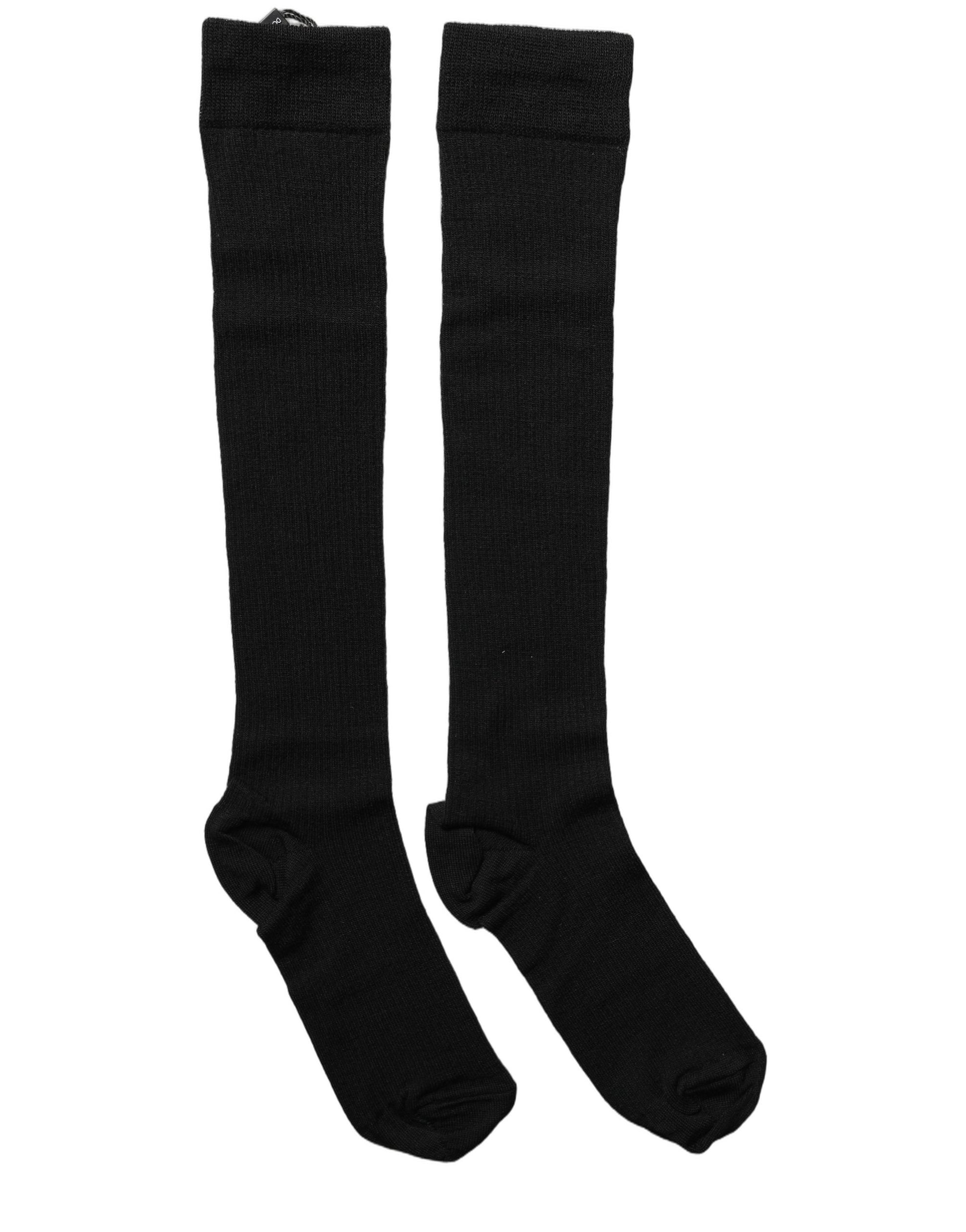 Black Wool Knit Calf Long Women Accessory Socks