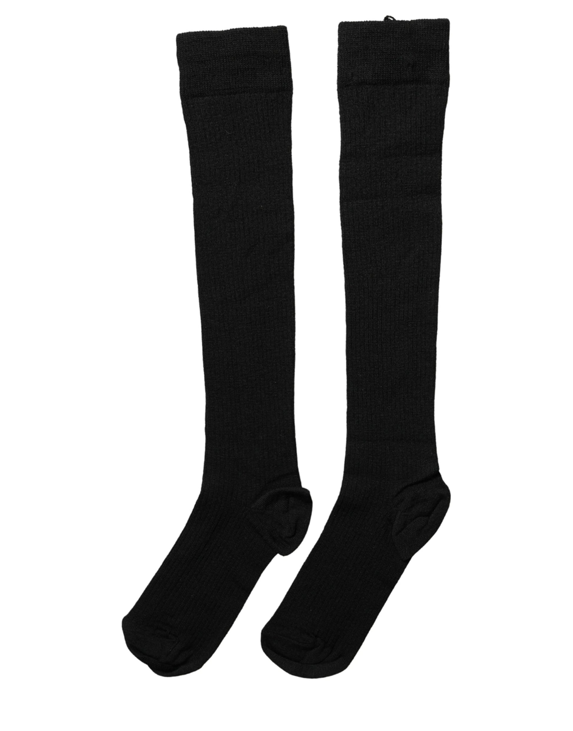 Black Wool Knit Calf Long Women Accessory Socks