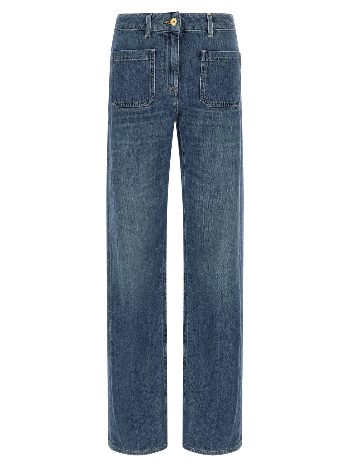 Blue Cotton Straight-Leg Jeans