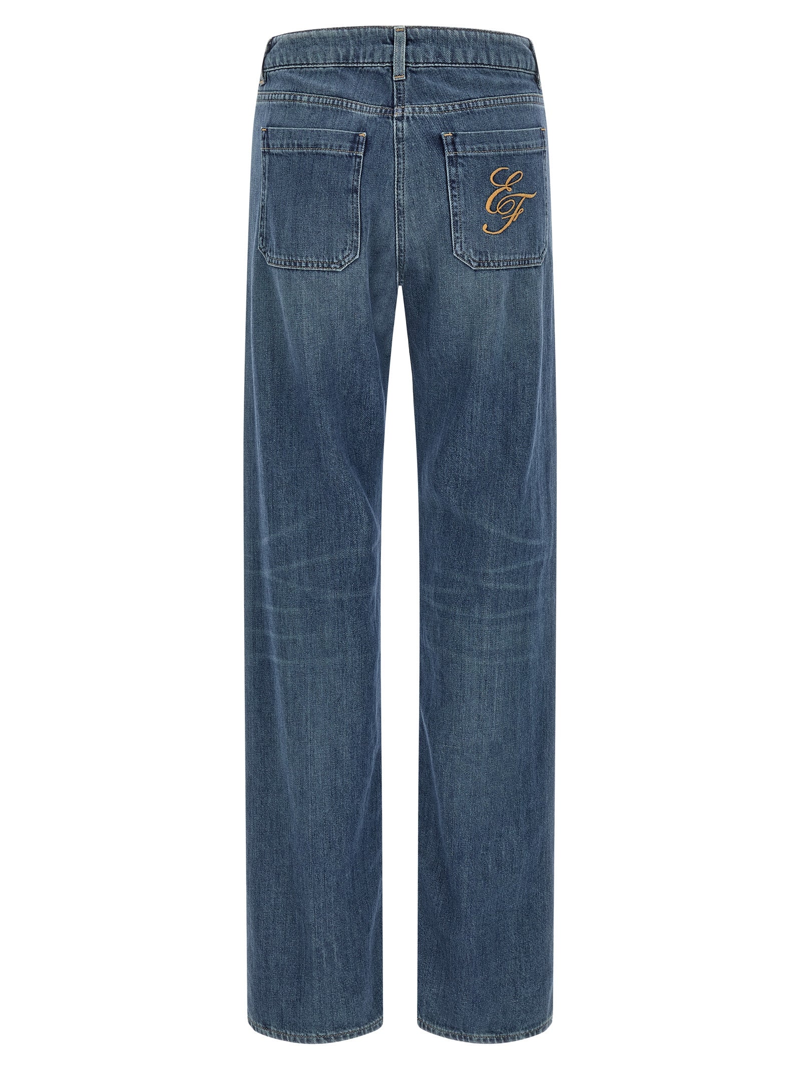 Blue Cotton Straight-Leg Jeans