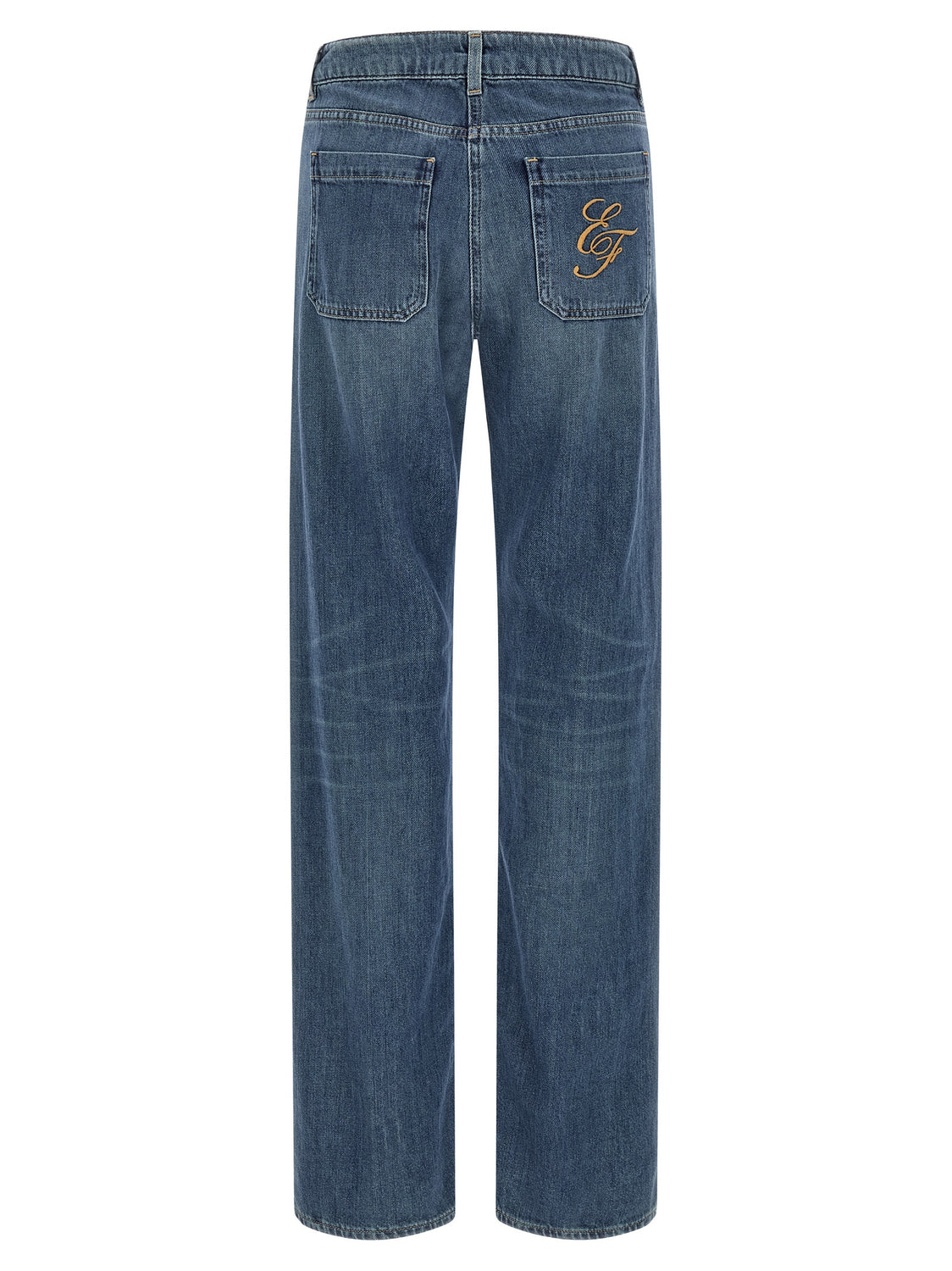 Blue Cotton Straight-Leg Jeans