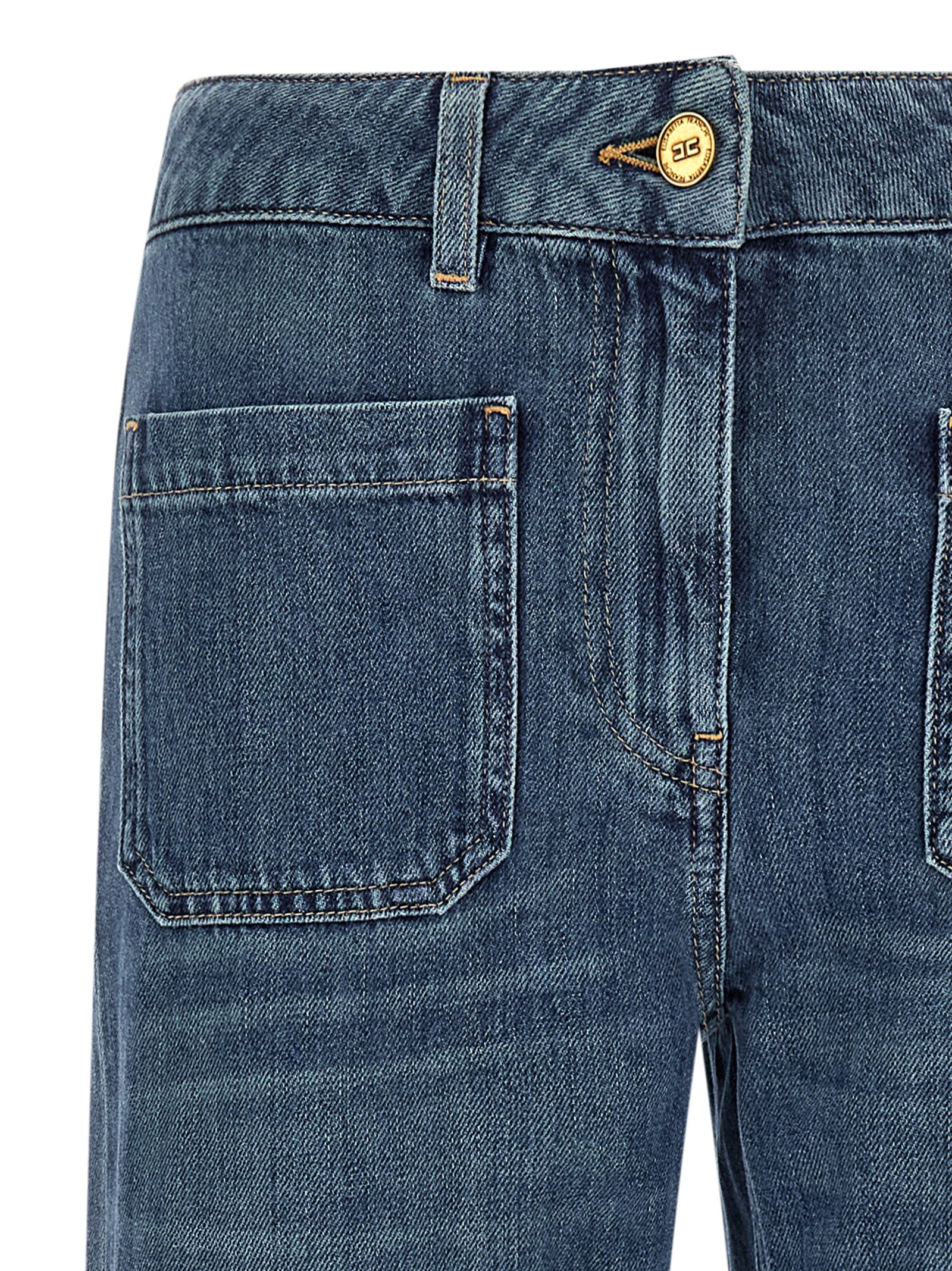 Blue Cotton Straight-Leg Jeans