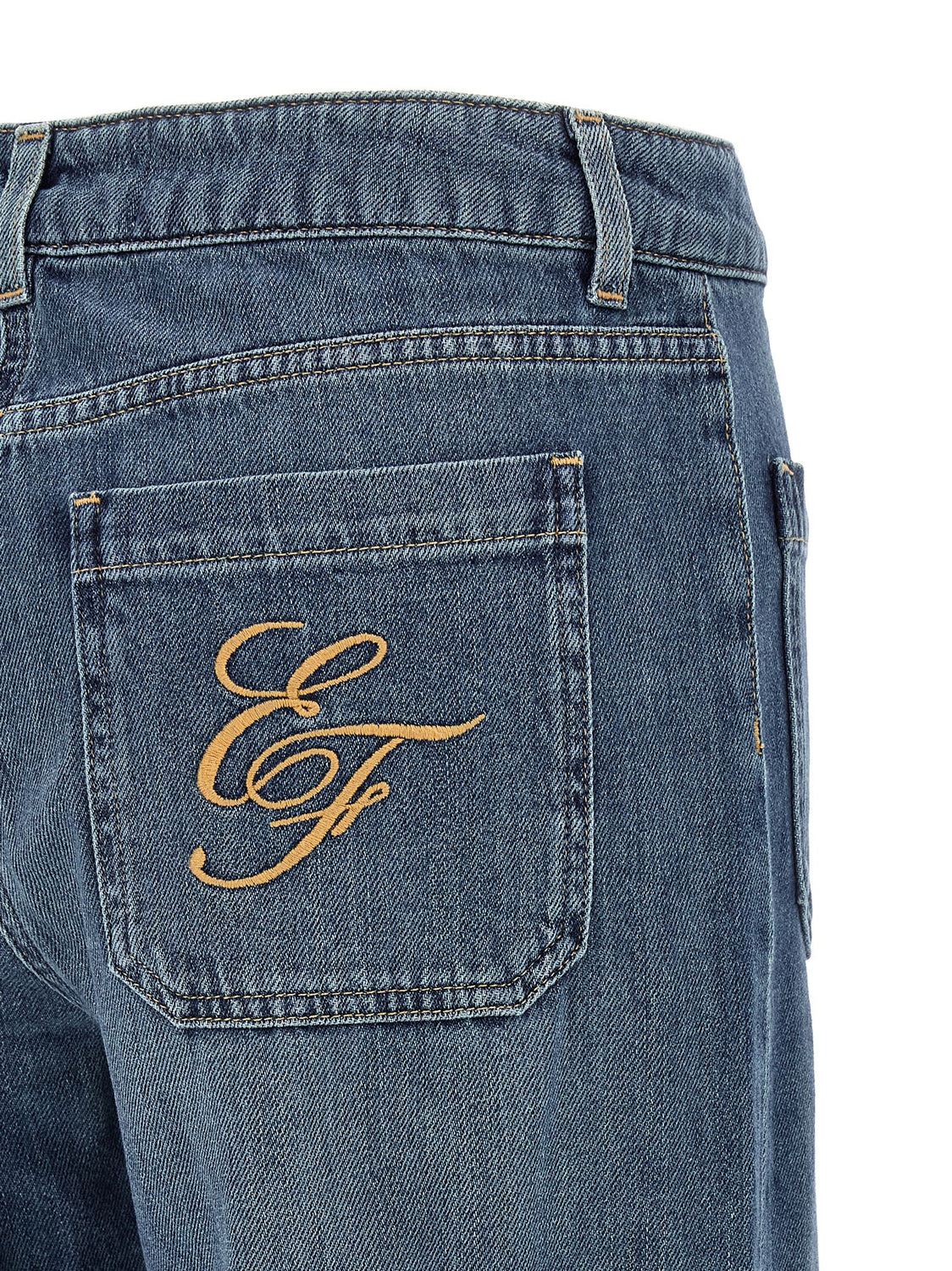 Blue Cotton Straight-Leg Jeans