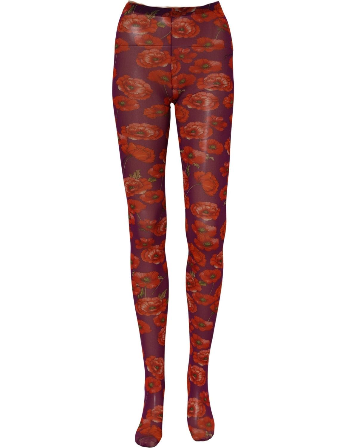 Purple Nylon Floral Print Tights Stockings Socks