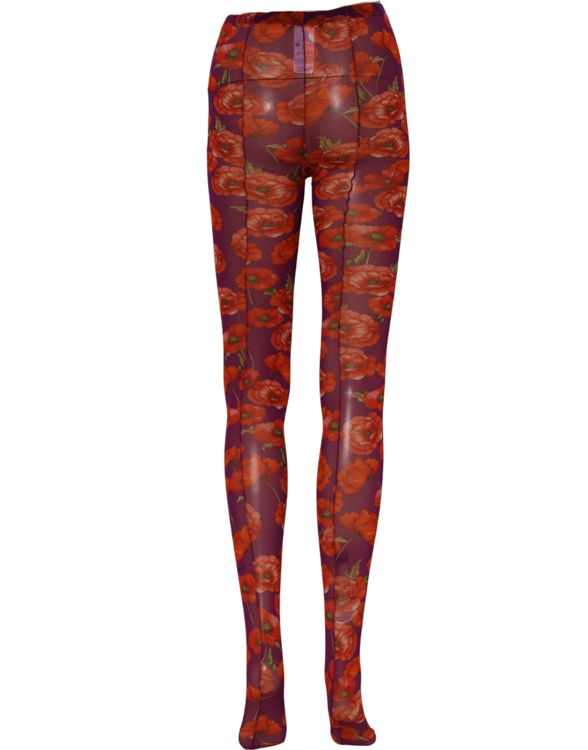 Purple Nylon Floral Print Tights Stockings Socks