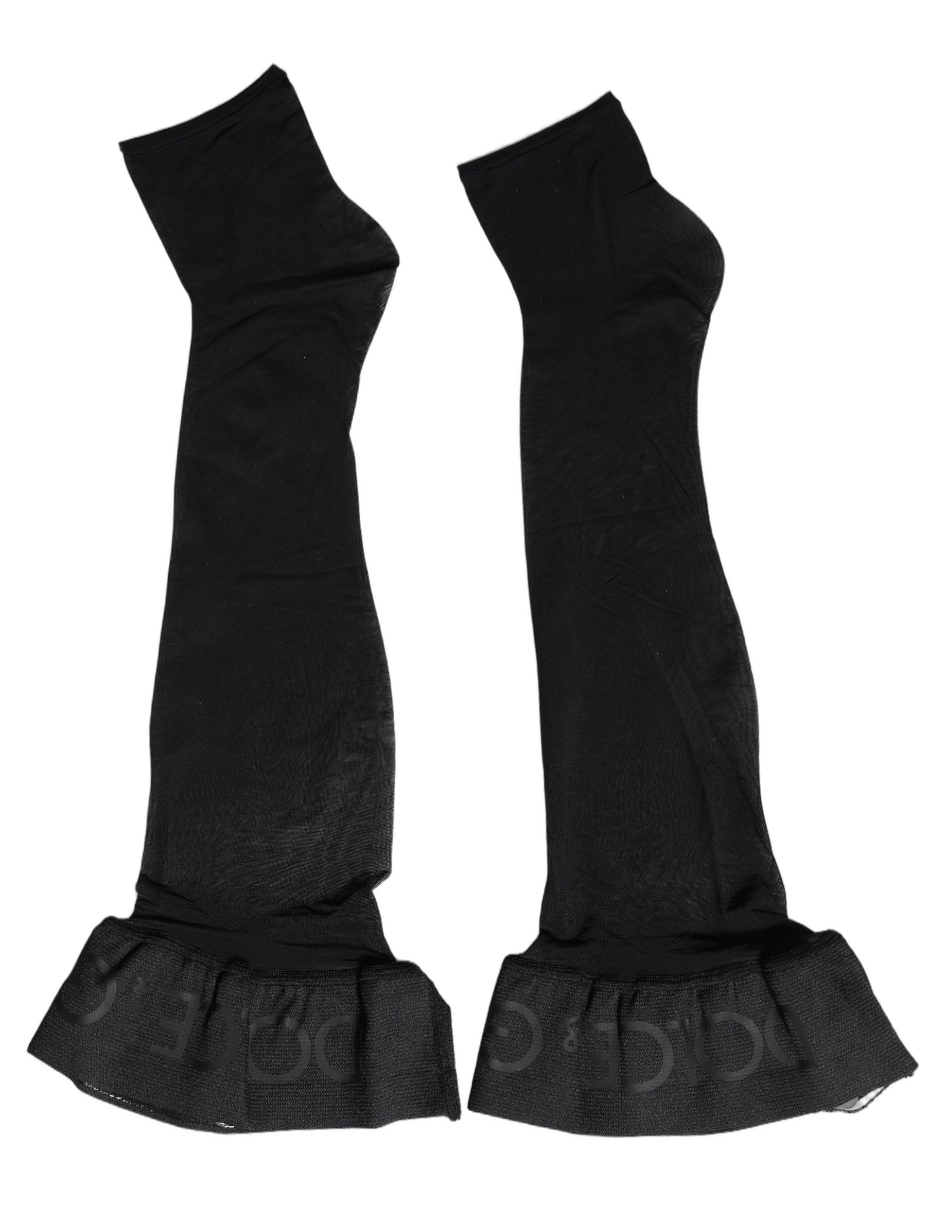 Black Nylon Logo Calf Long Women Accessory Socks