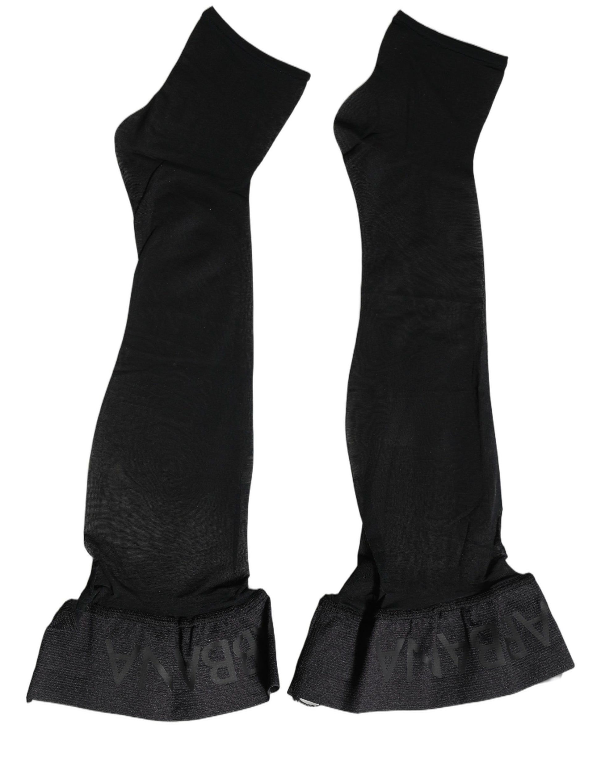Black Nylon Logo Calf Long Women Accessory Socks