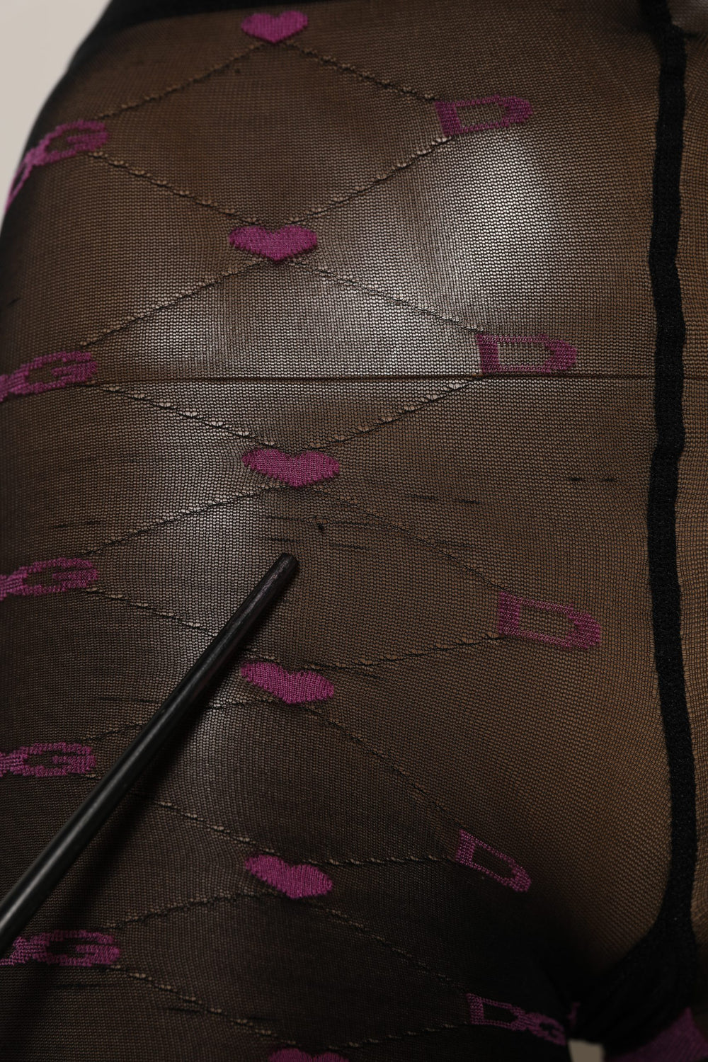 Black Nylon Hearts Tights Stocking Pantyhose Socks