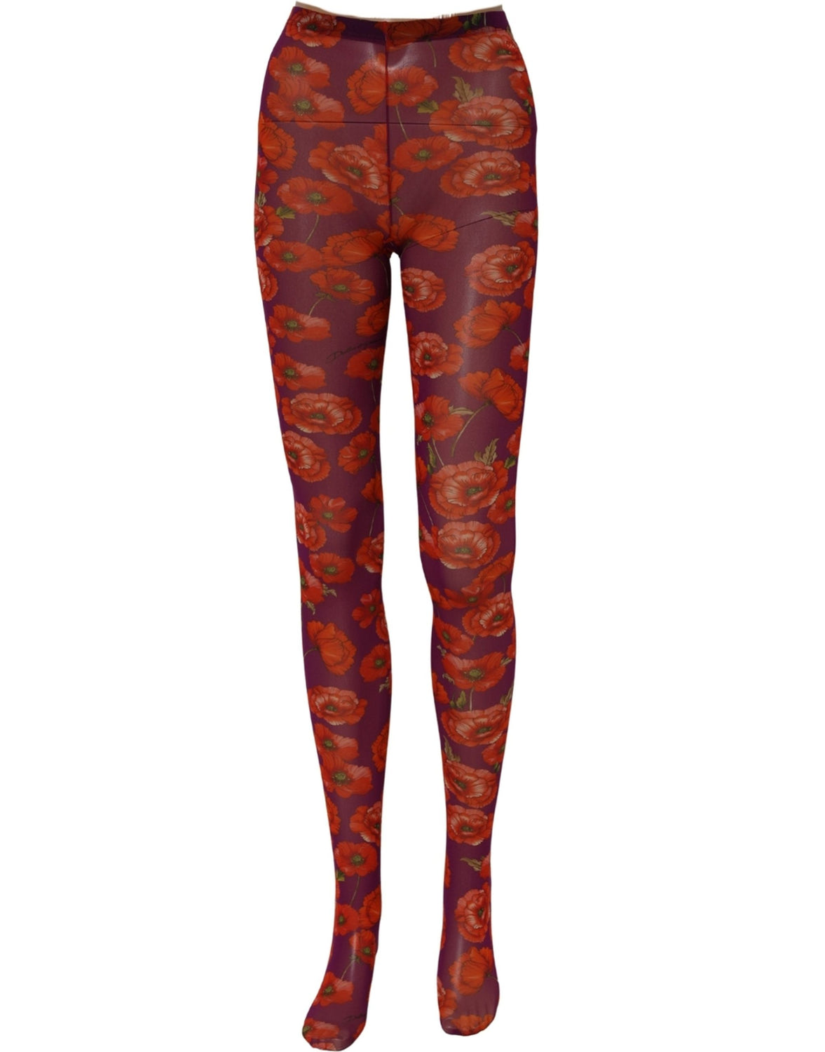 Purple Nylon Floral Print Tights Stockings Socks