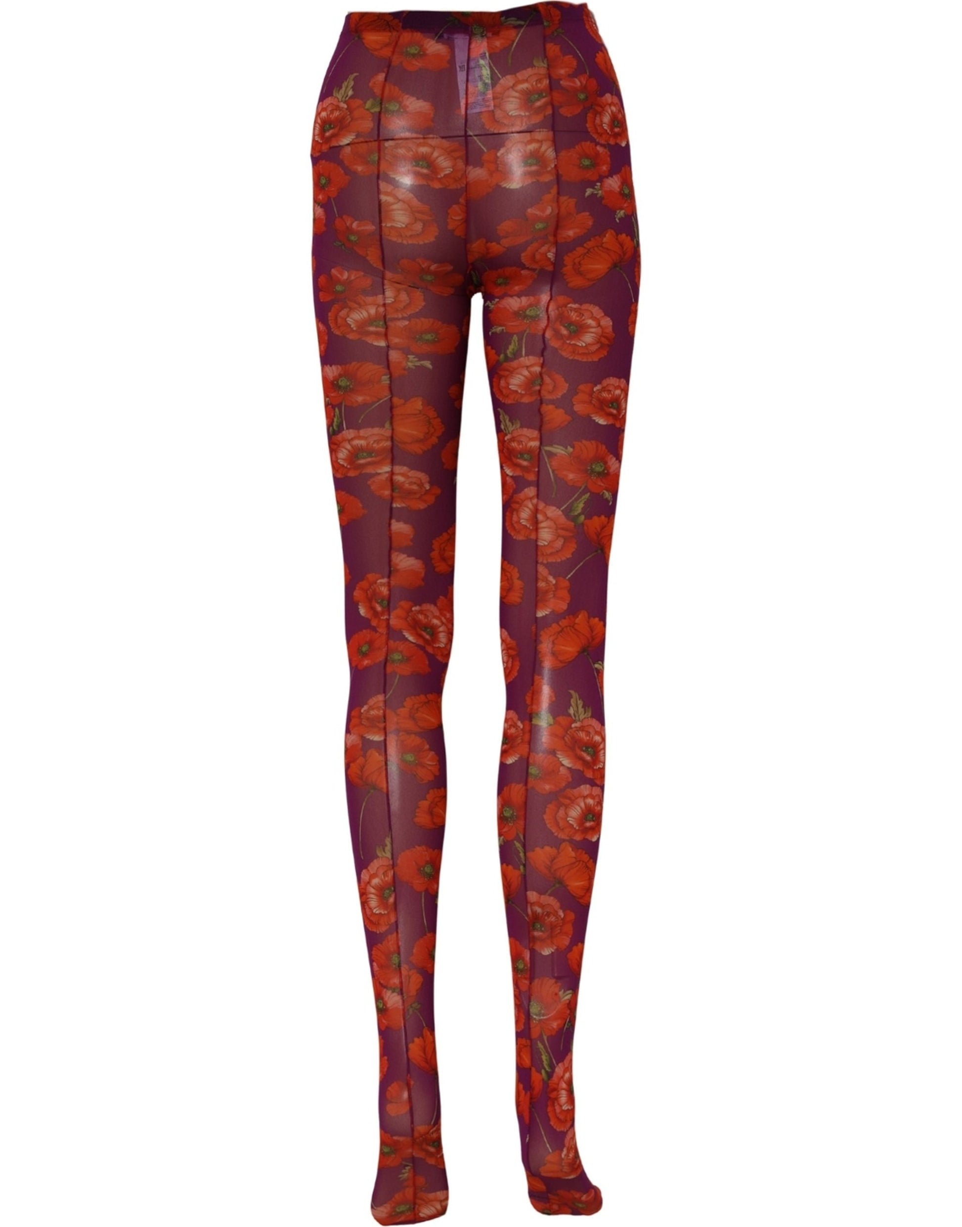 Purple Nylon Floral Print Tights Stockings Socks