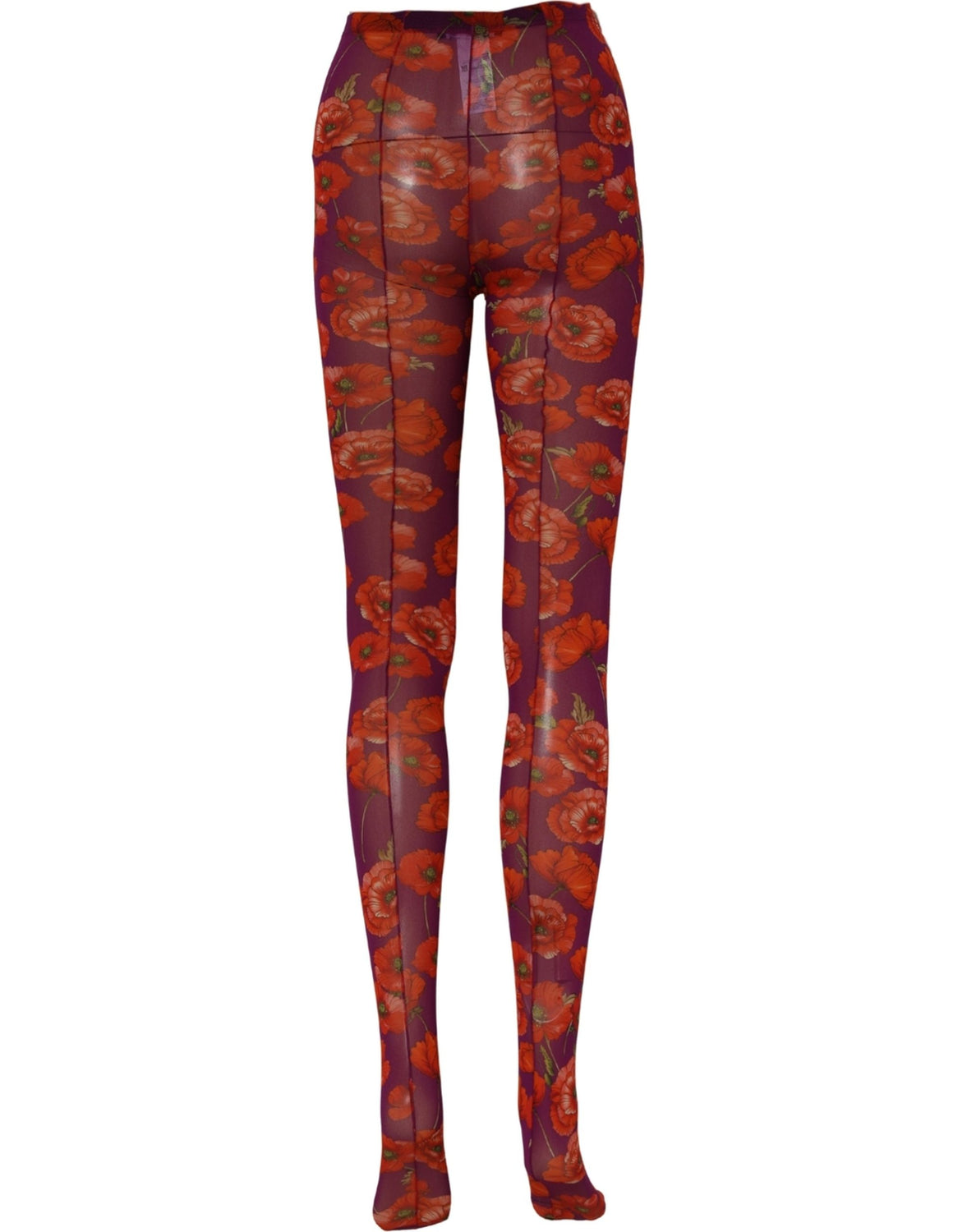 Purple Nylon Floral Print Tights Stockings Socks