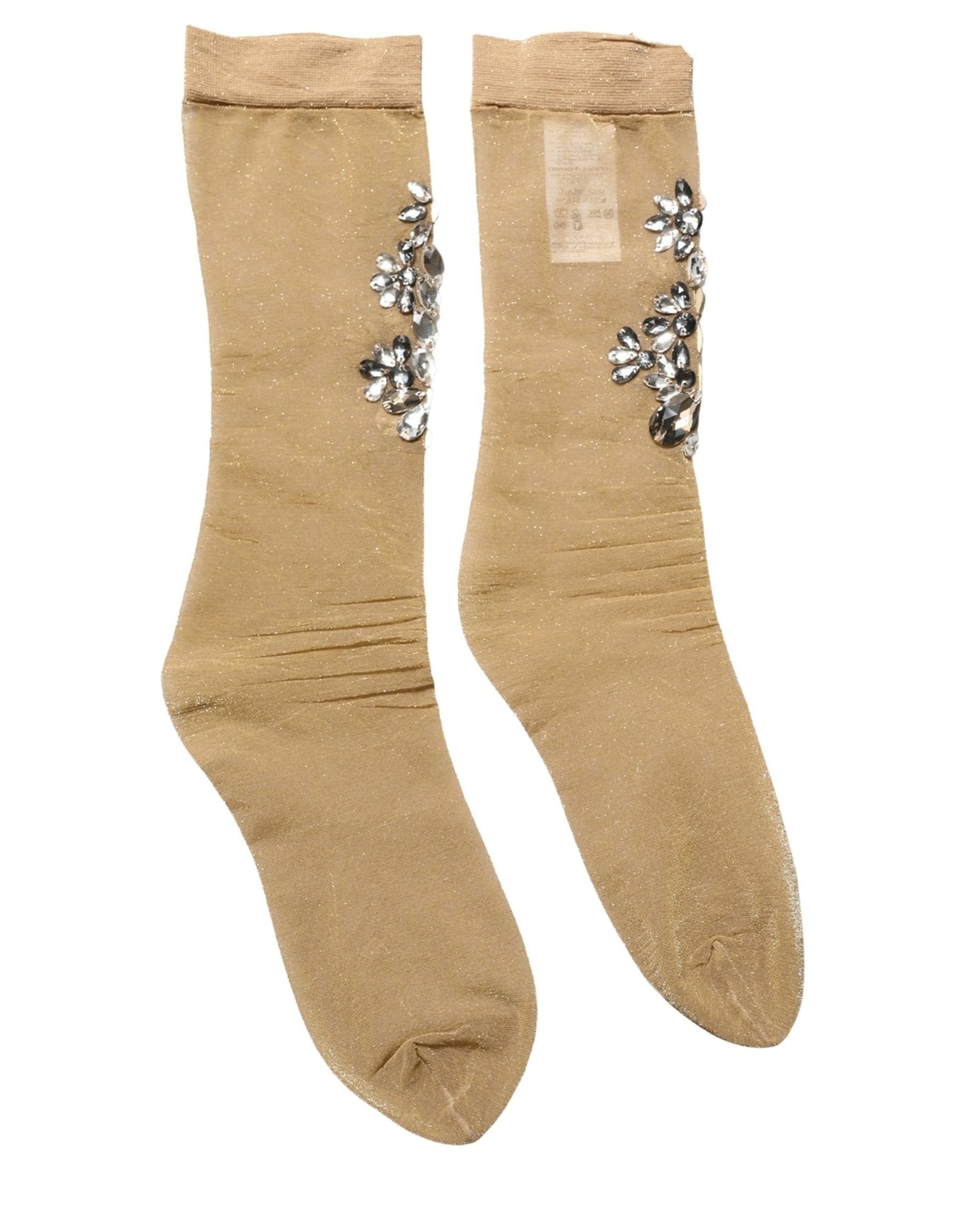 Brown Stretch Floral Clear Crystal Stockings Socks