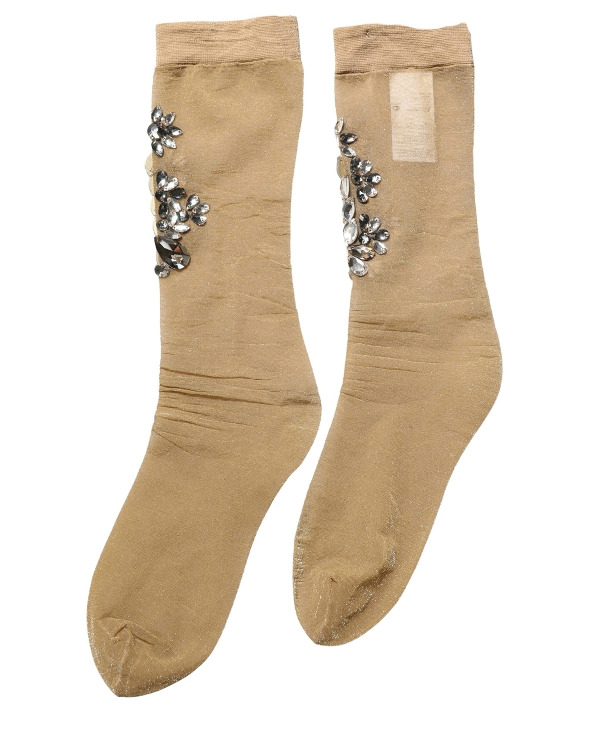Brown Stretch Floral Clear Crystal Stockings Socks