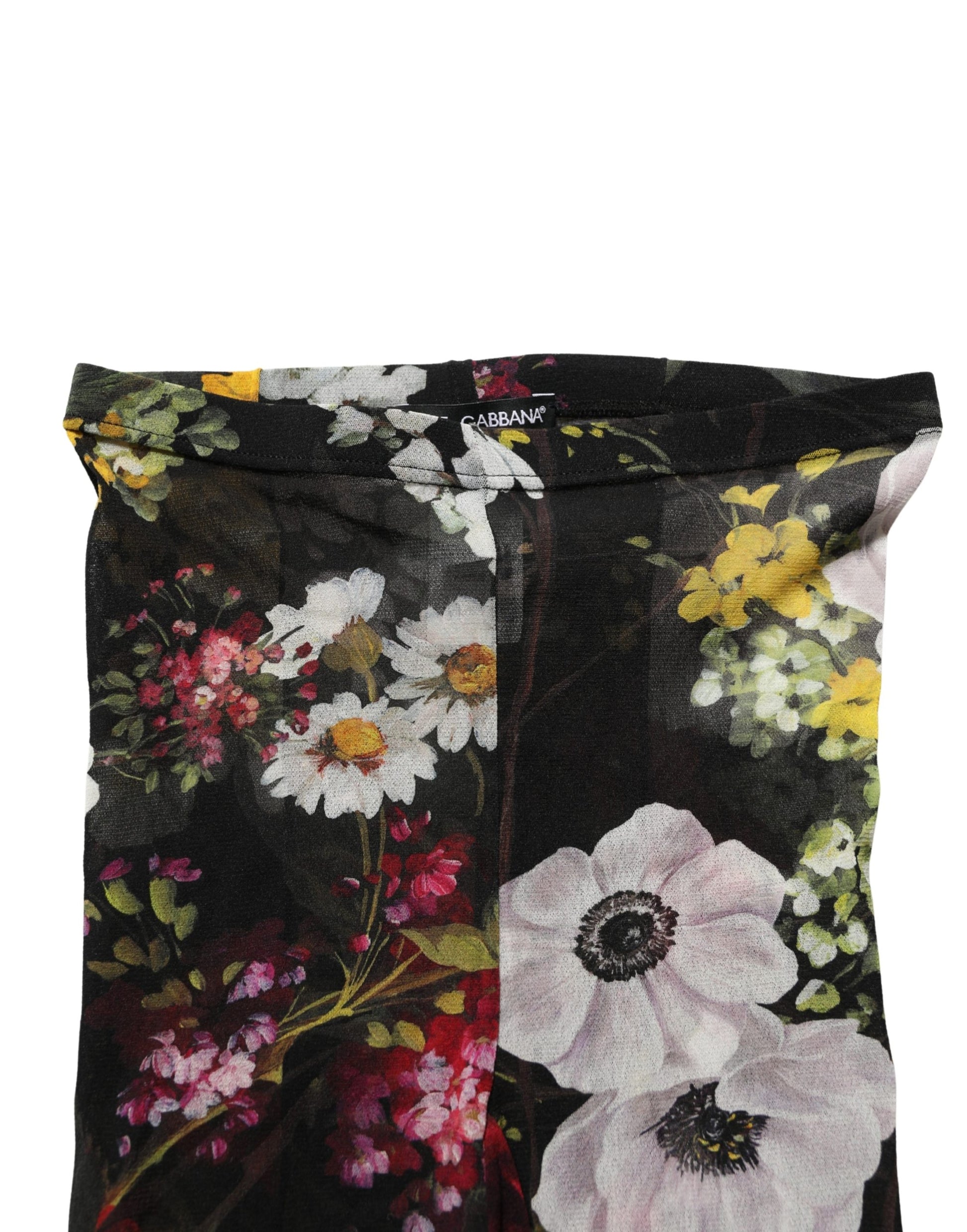 Black Nylon Floral Print Tights Stockings Socks