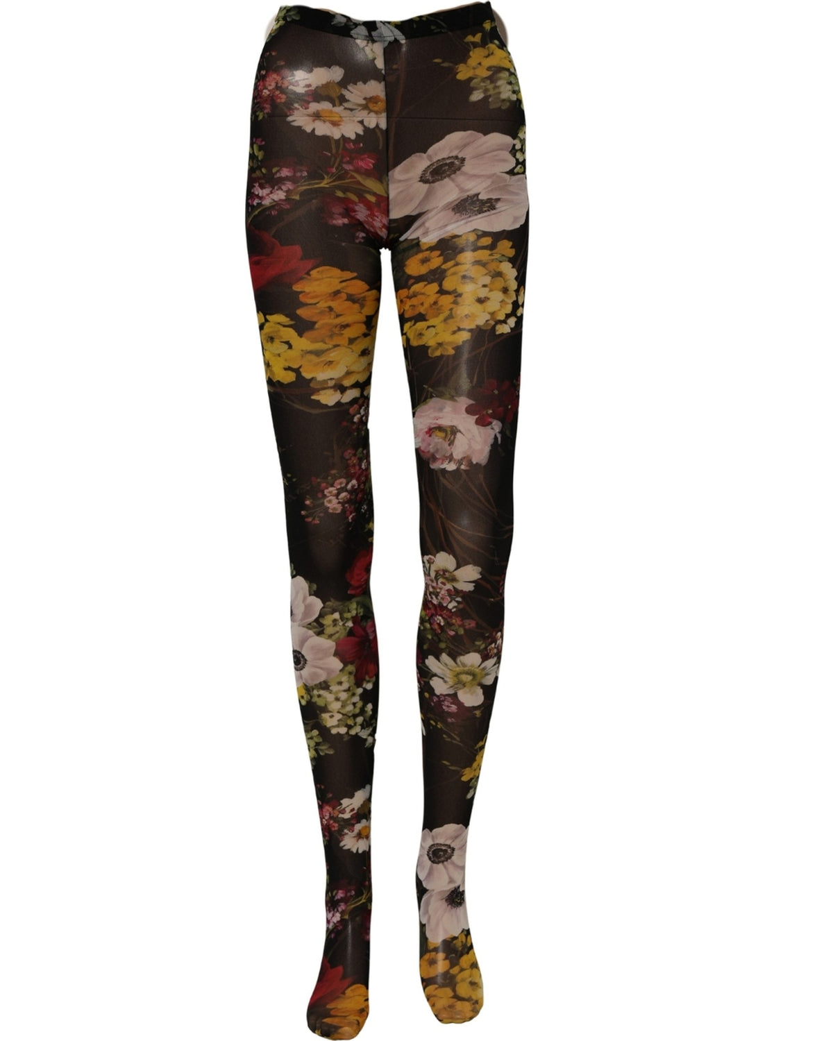 Black Nylon Floral Print Tights Stockings Socks