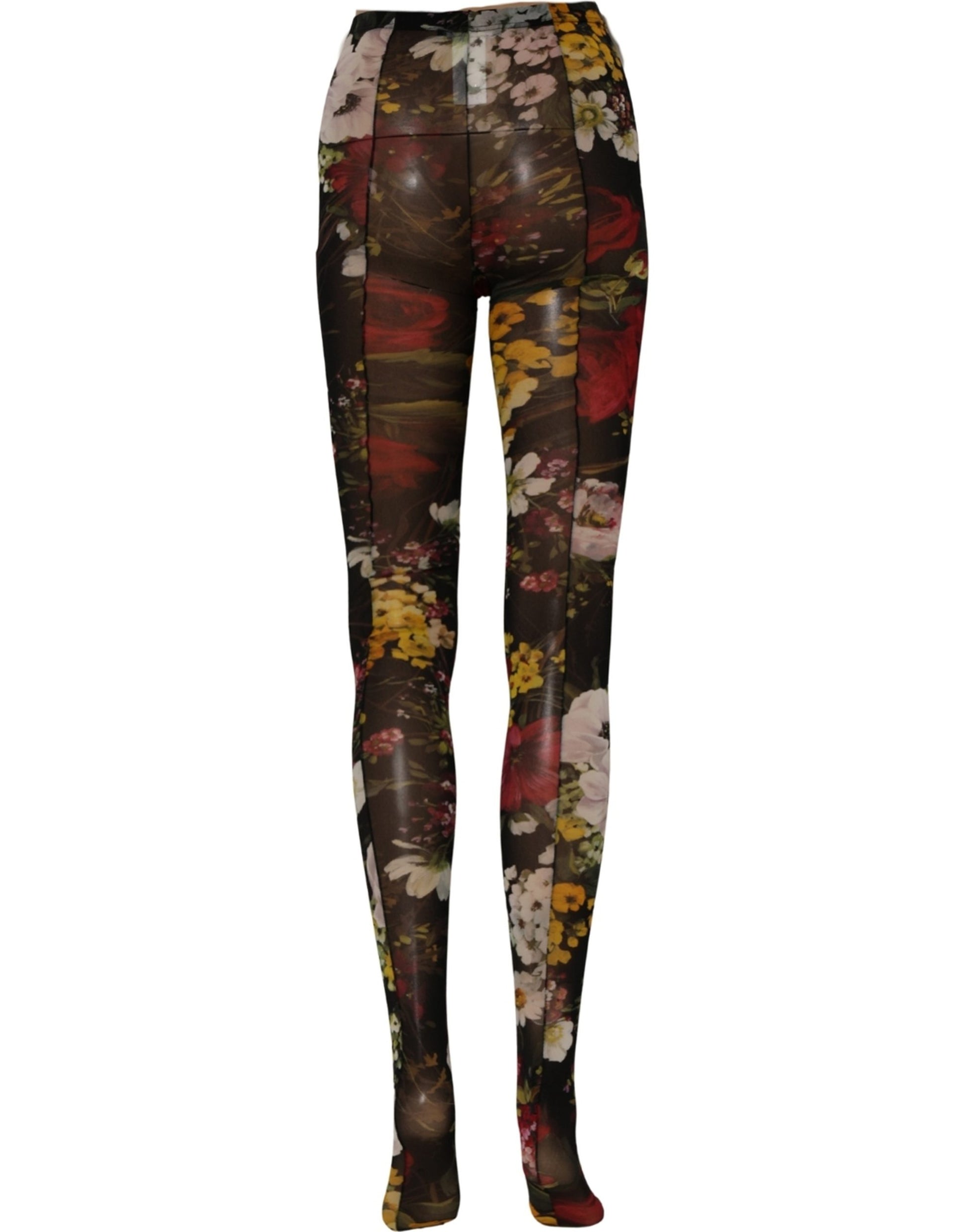 Black Nylon Floral Print Tights Stockings Socks