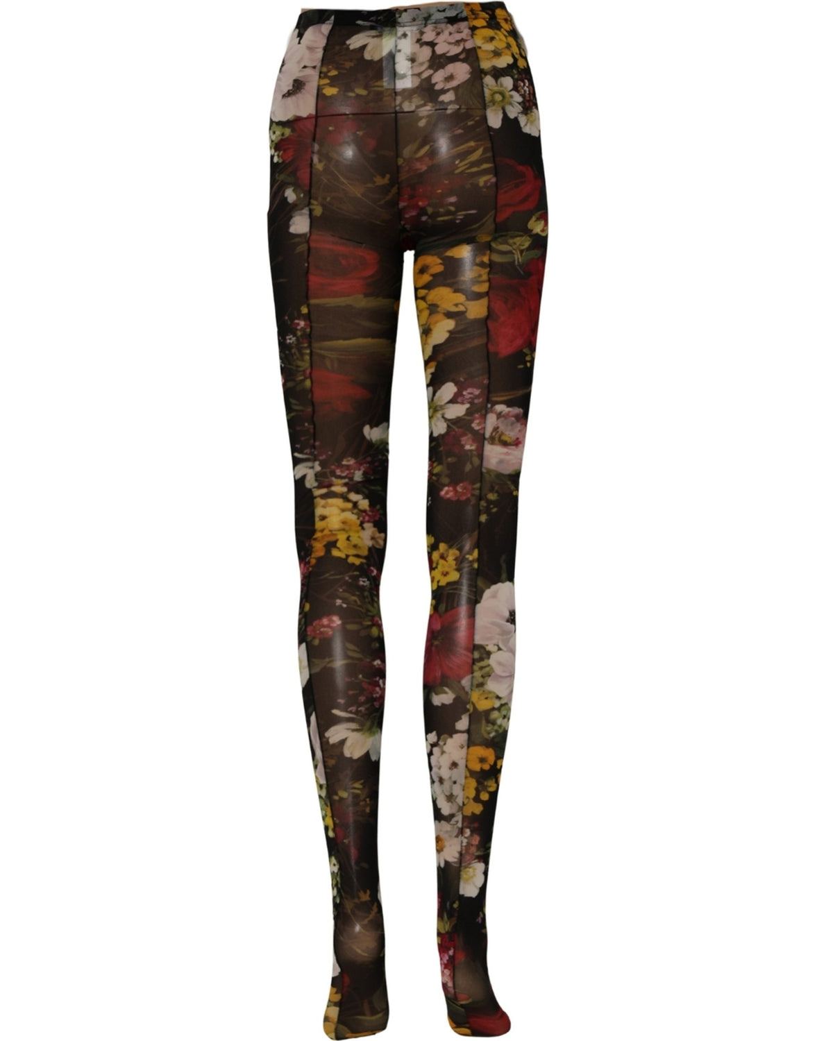 Black Nylon Floral Print Tights Stockings Socks