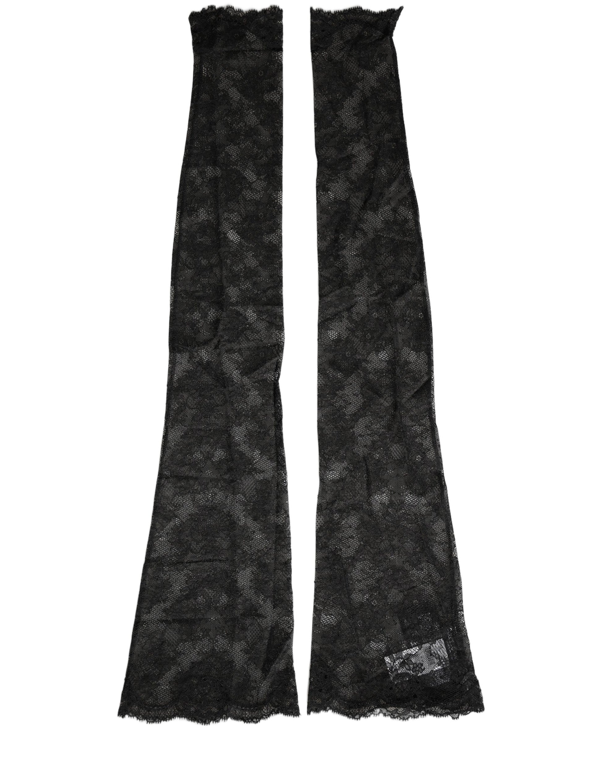 Black Floral Lace Nylon Stretch Knee High Socks