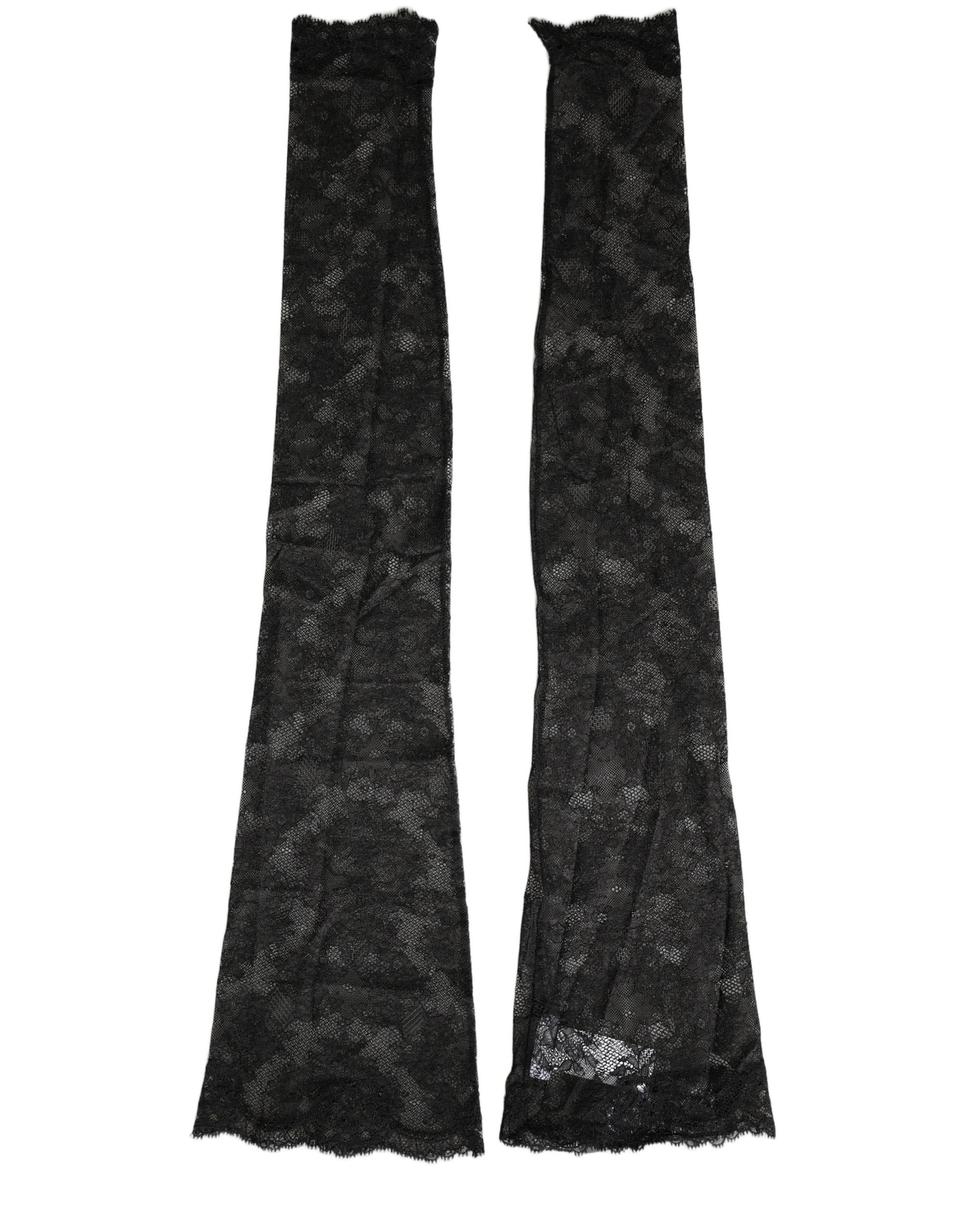 Black Floral Lace Nylon Stretch Knee High Socks
