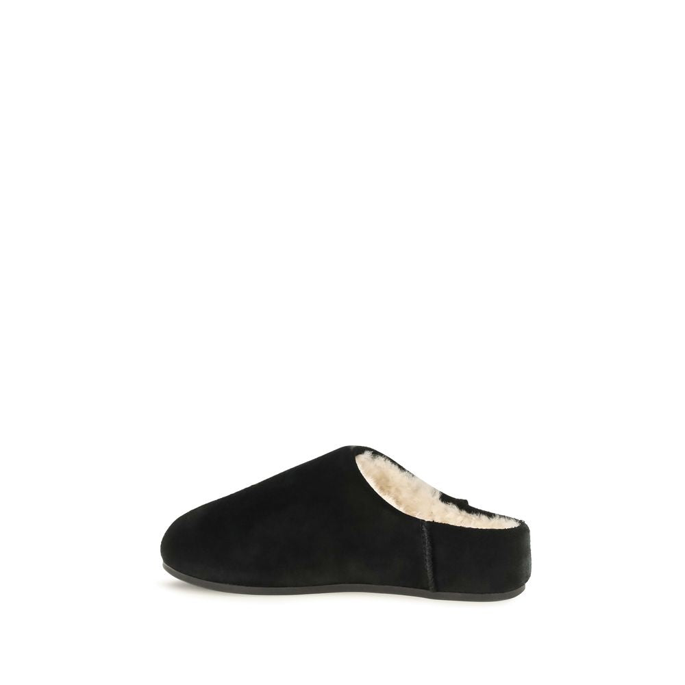 Black Leather Mules