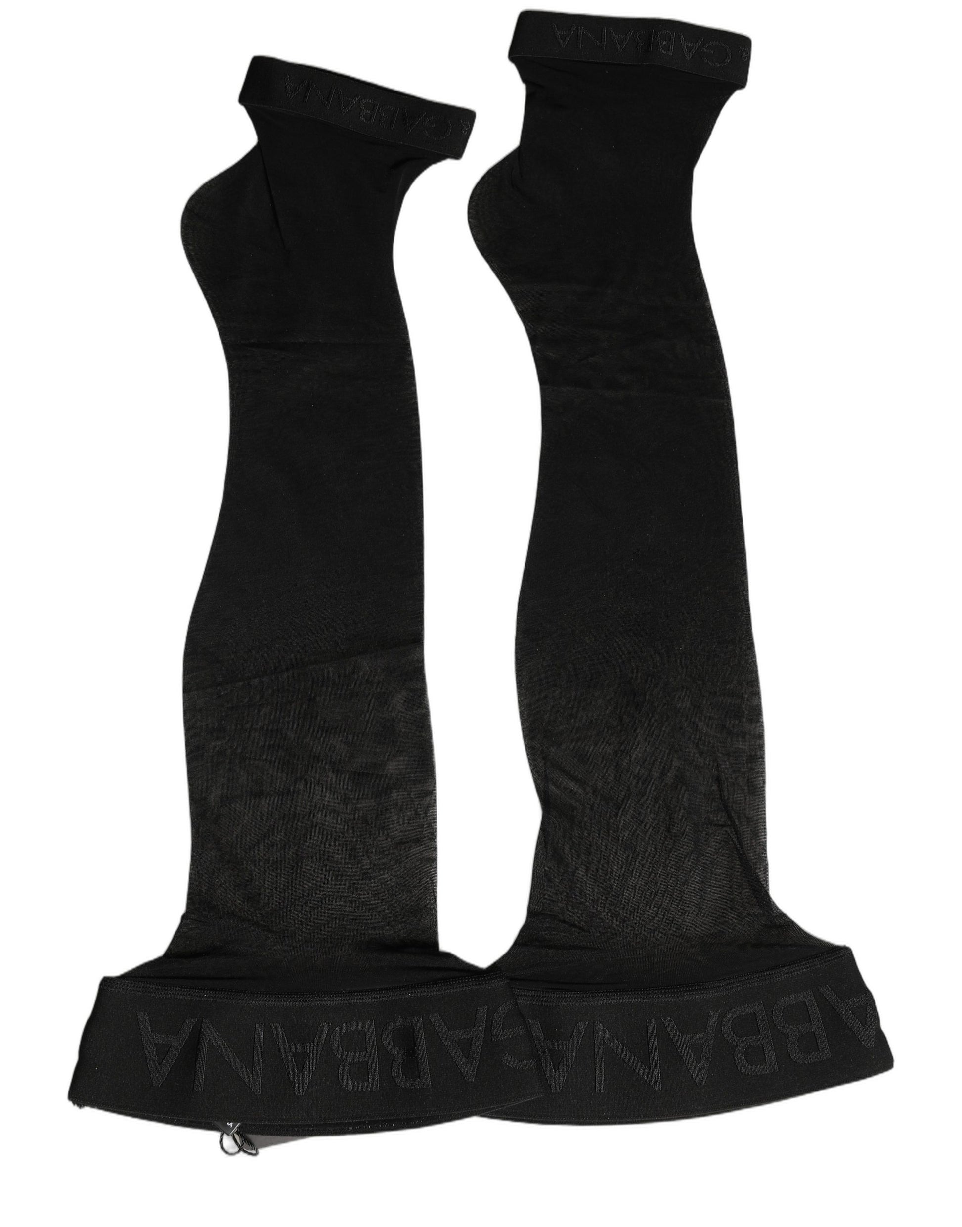 Black Nylon Logo Calf Long Women Accessory Socks