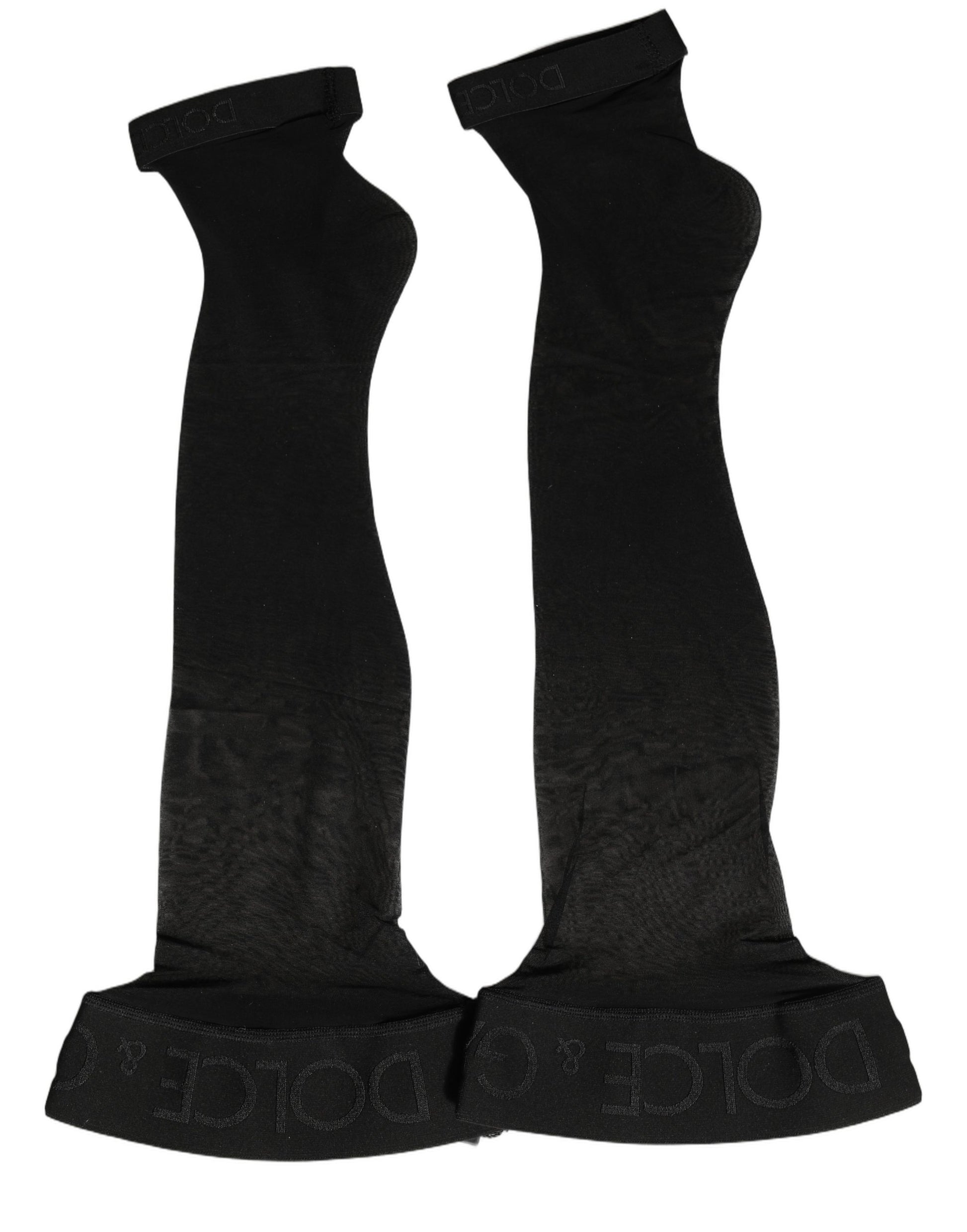 Black Nylon Logo Calf Long Women Accessory Socks