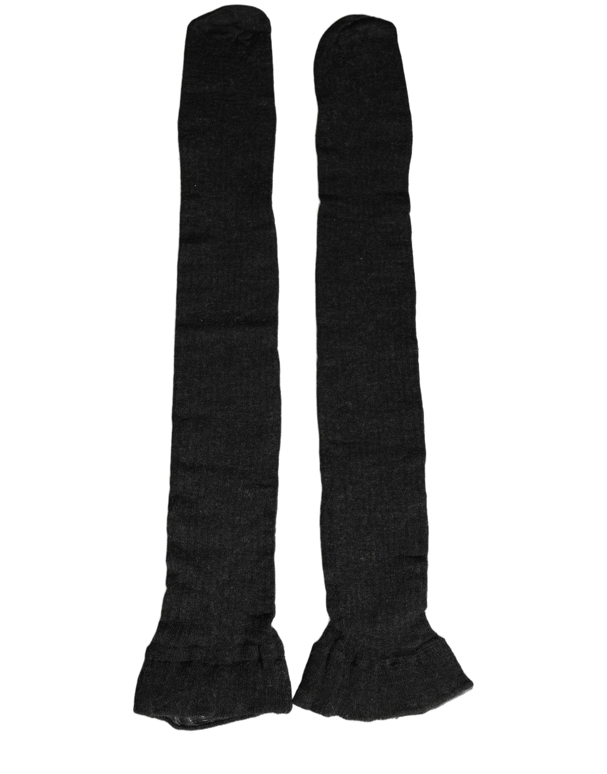 Black Wool Over Calf Long Women Accessory Socks