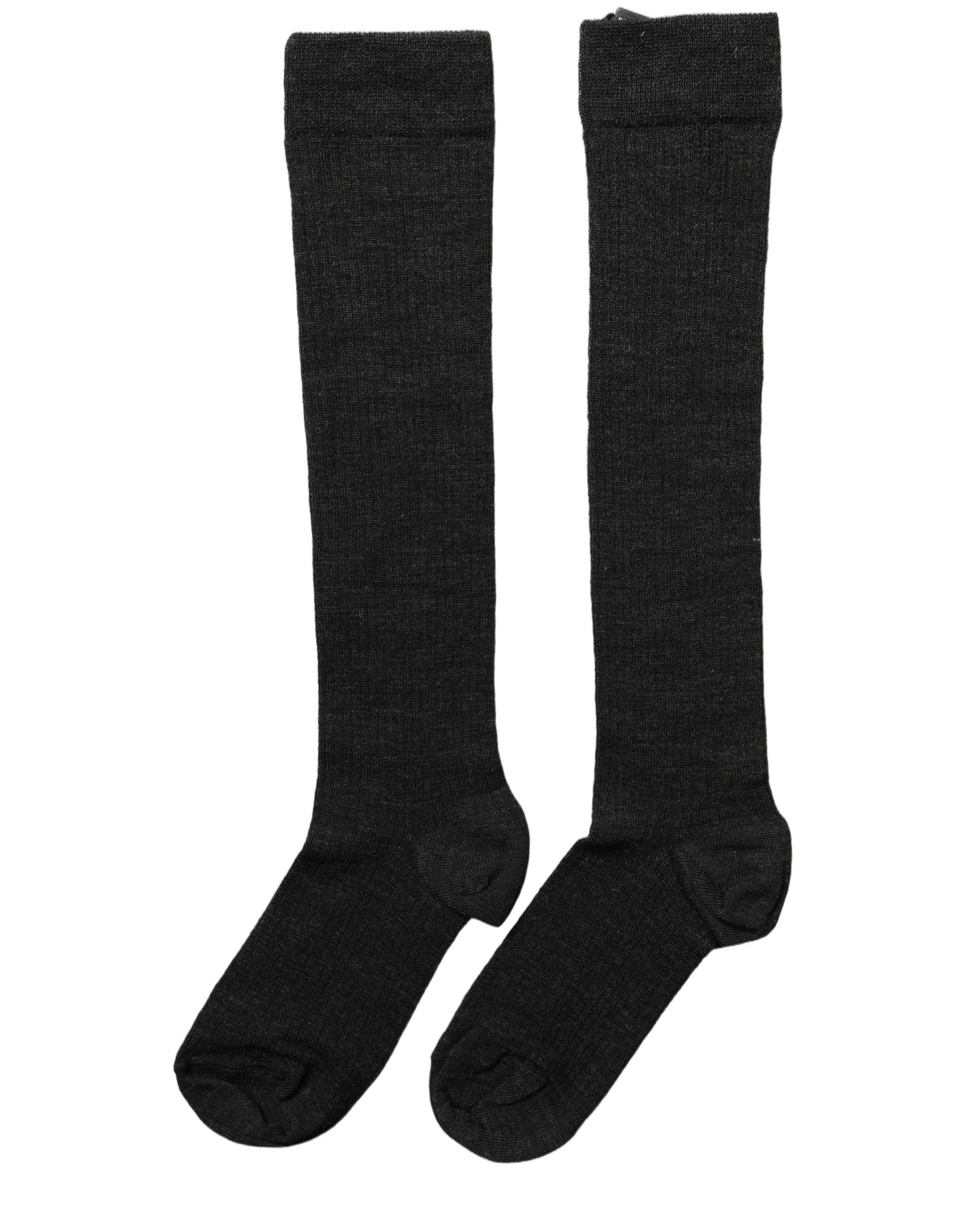 Black Wool Knit Calf Long Women Accessory Socks