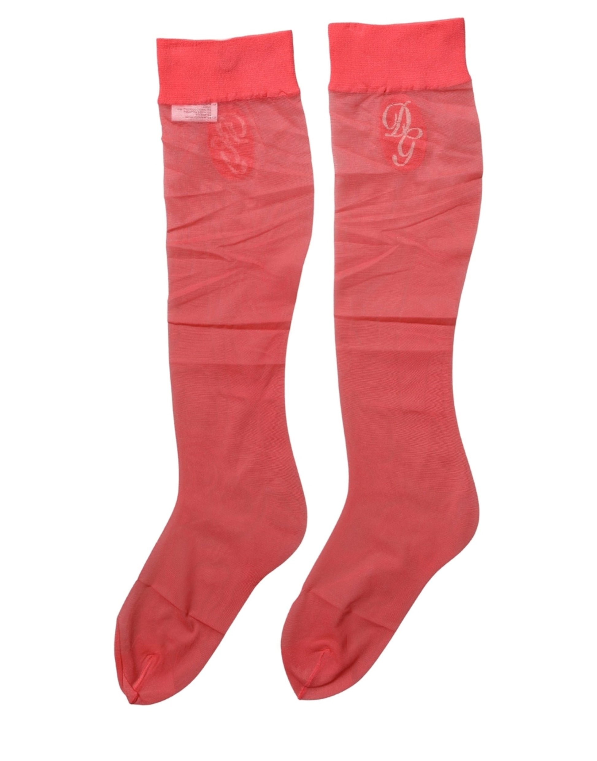 Red Nylon Mesh Sheer Calf Long Accessory Socks
