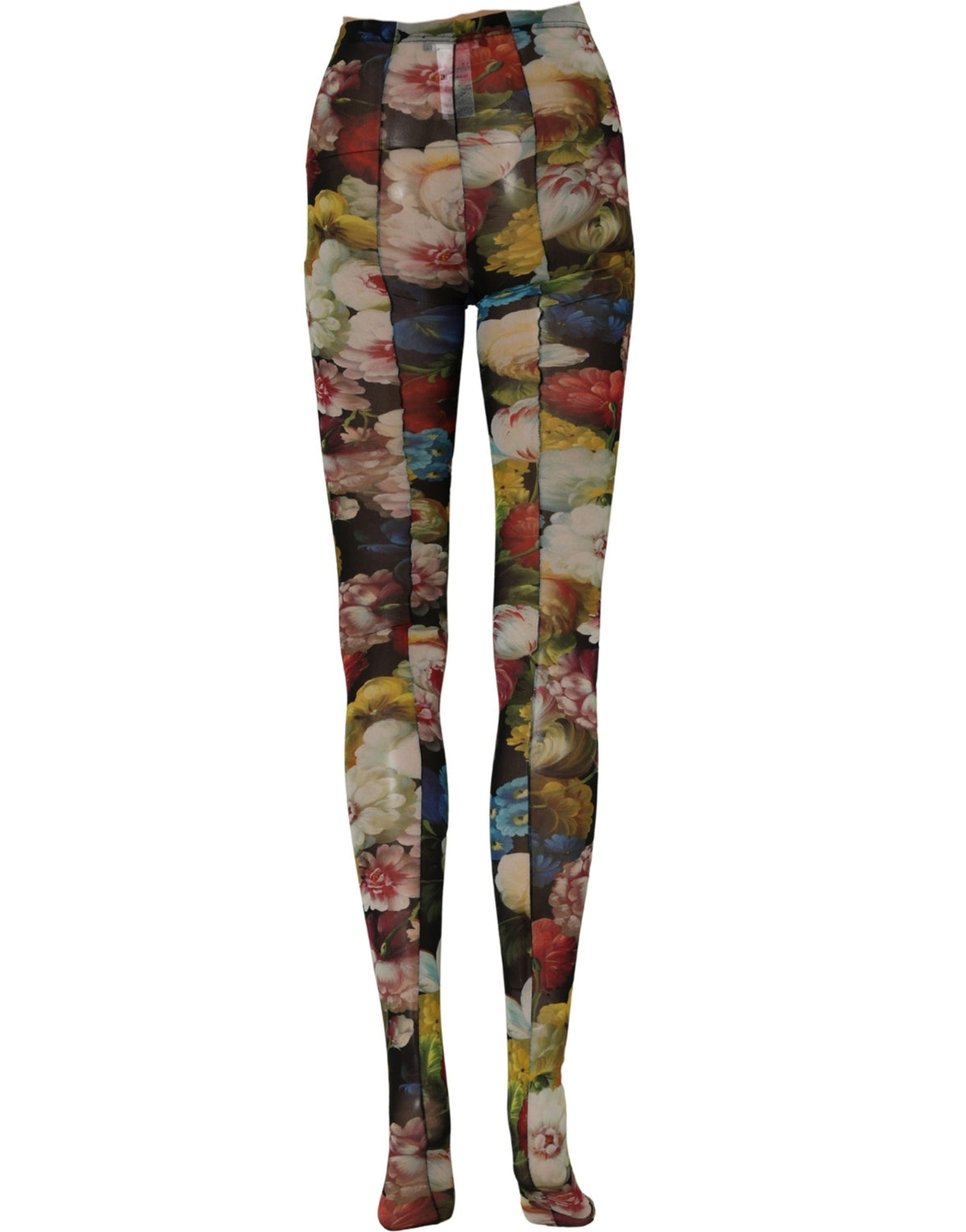 Black Floral Print Tights Sheer Stockings Socks