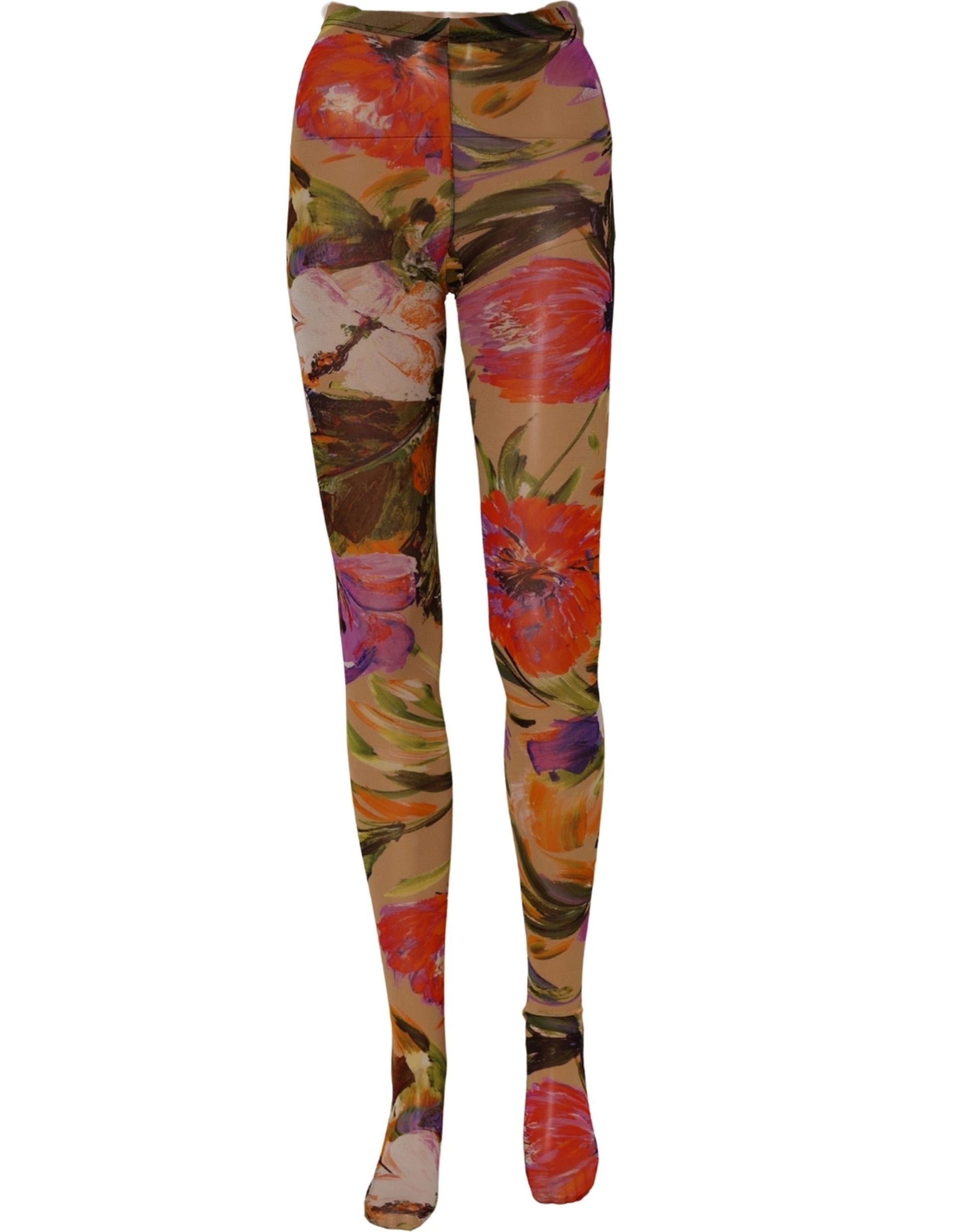 Beige Floral Print Tights Sheer Stockings Socks