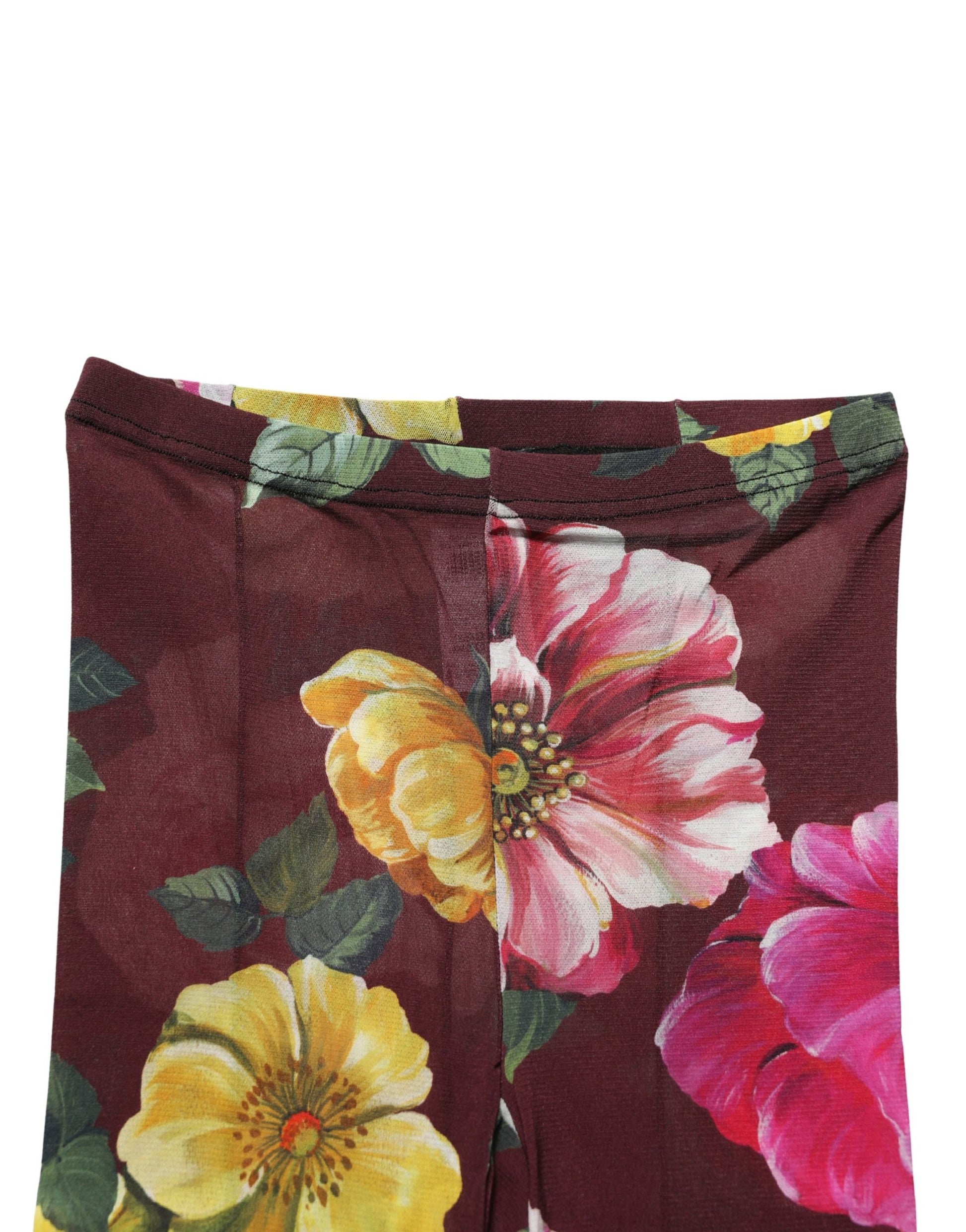 Maroon Floral Print Tights Sheer Stockings Socks