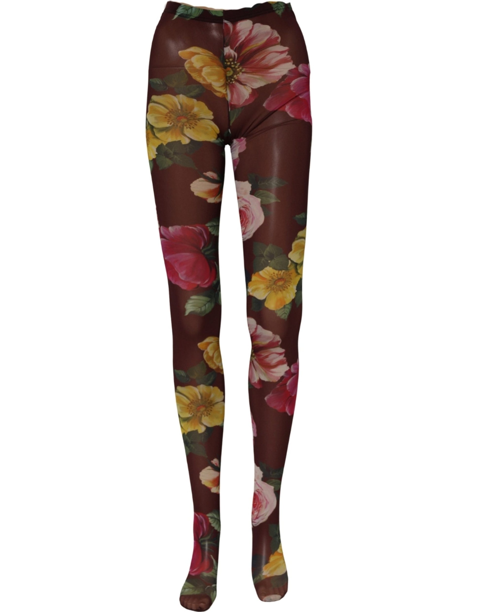 Maroon Floral Print Tights Sheer Stockings Socks