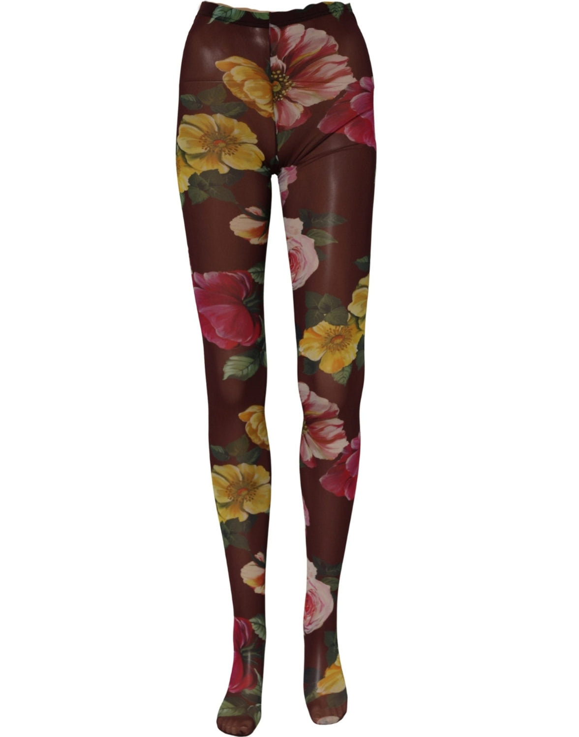 Maroon Floral Print Tights Sheer Stockings Socks